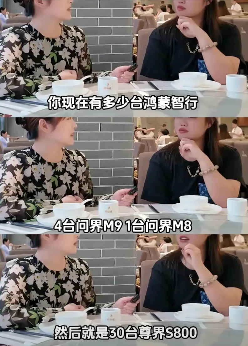 华为鸿蒙智行最大的一个客户，是一个张姓美女。她买了一台问界M8，买了4台问界M9