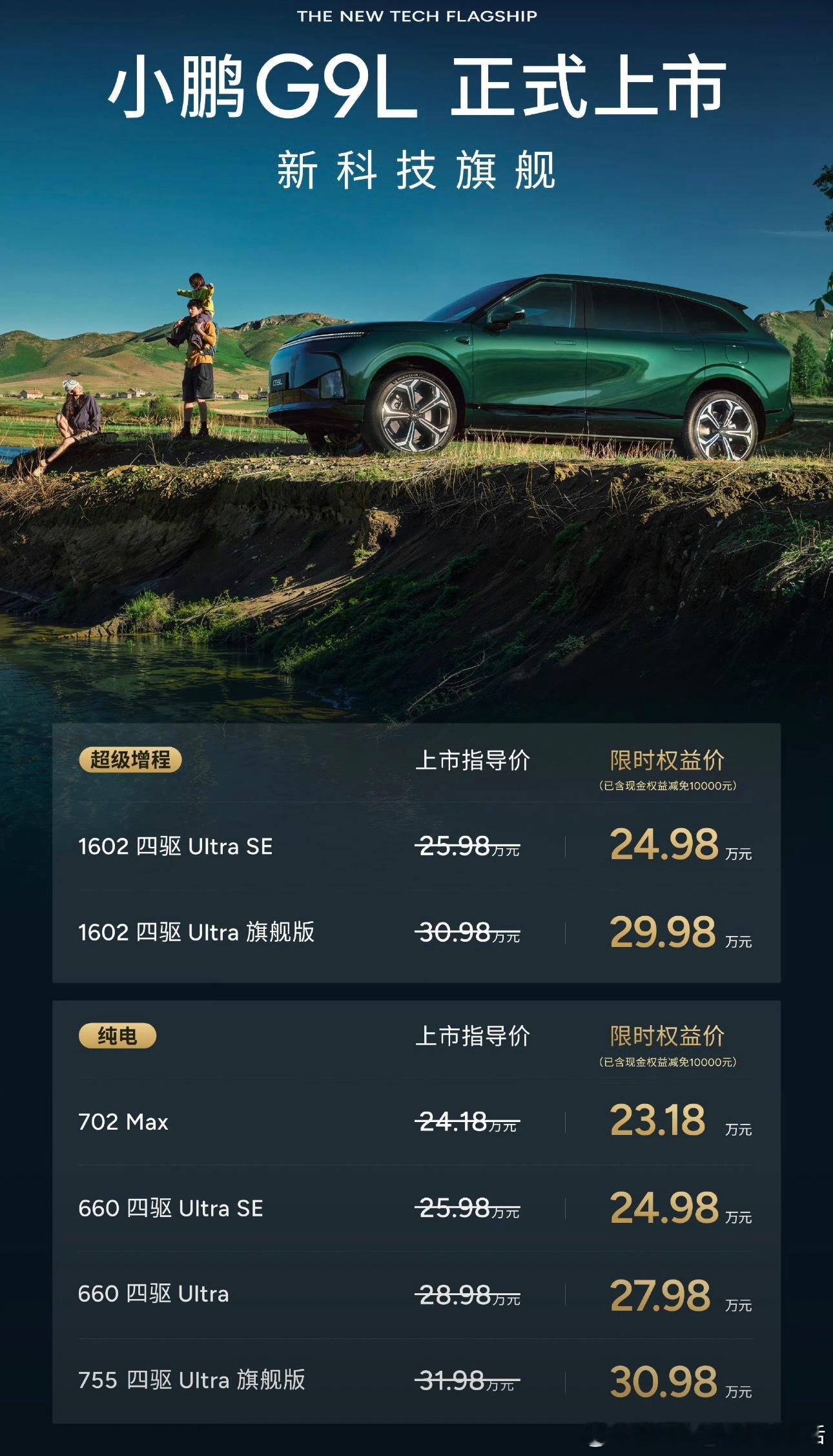 小鹏G9L起步即满配又一台大五座新能源SUV，但是价格只要23.18万元起，号称