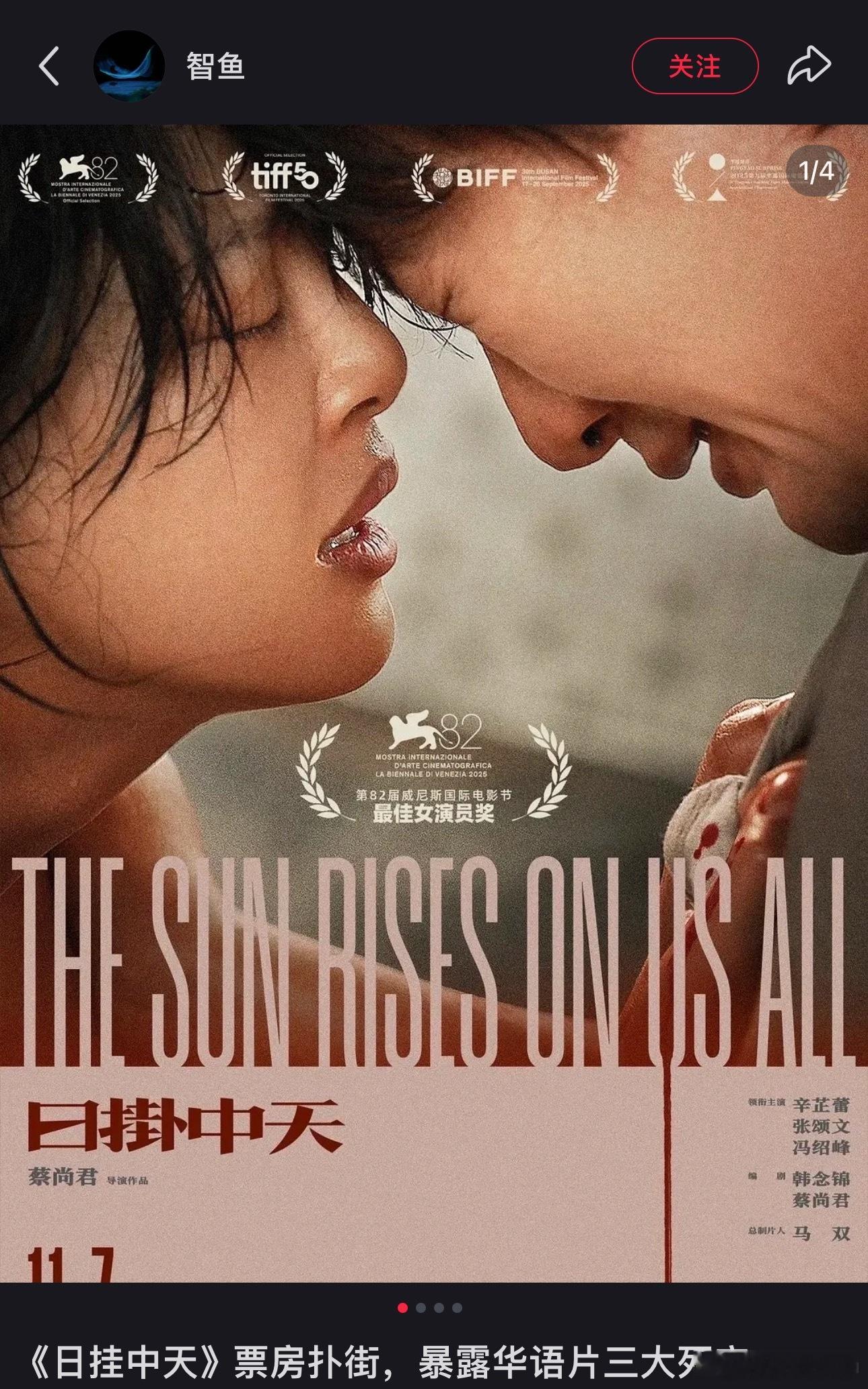 日掛中天票房倒挂大花亲自下场辛芷蕾演技疑似郝蕾朋友圈发文有博主总结《日挂中天