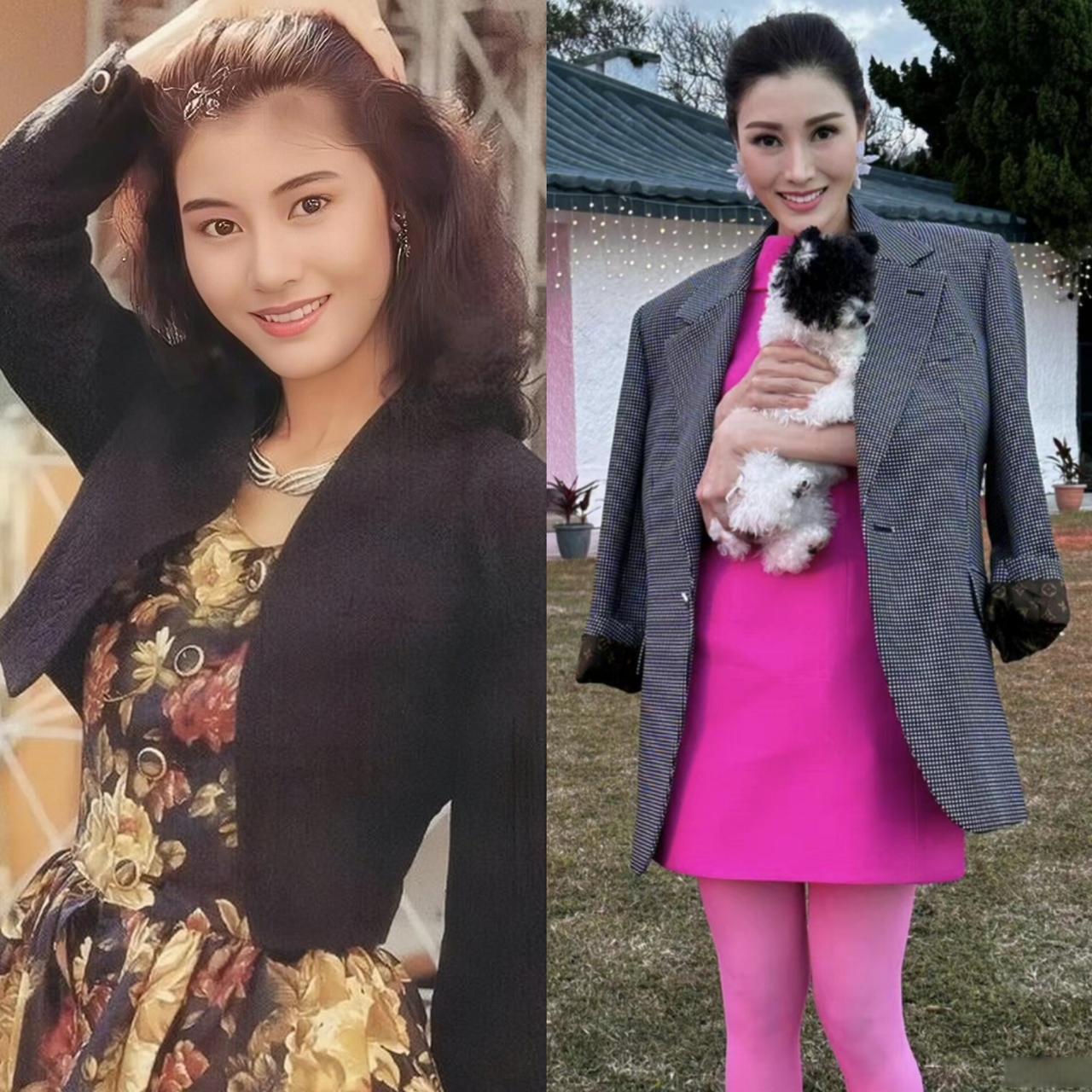 发现香港大美女李嘉欣年轻时穿的衣服，大多花色偏老气，款式也很成熟，颜色多是低调暗