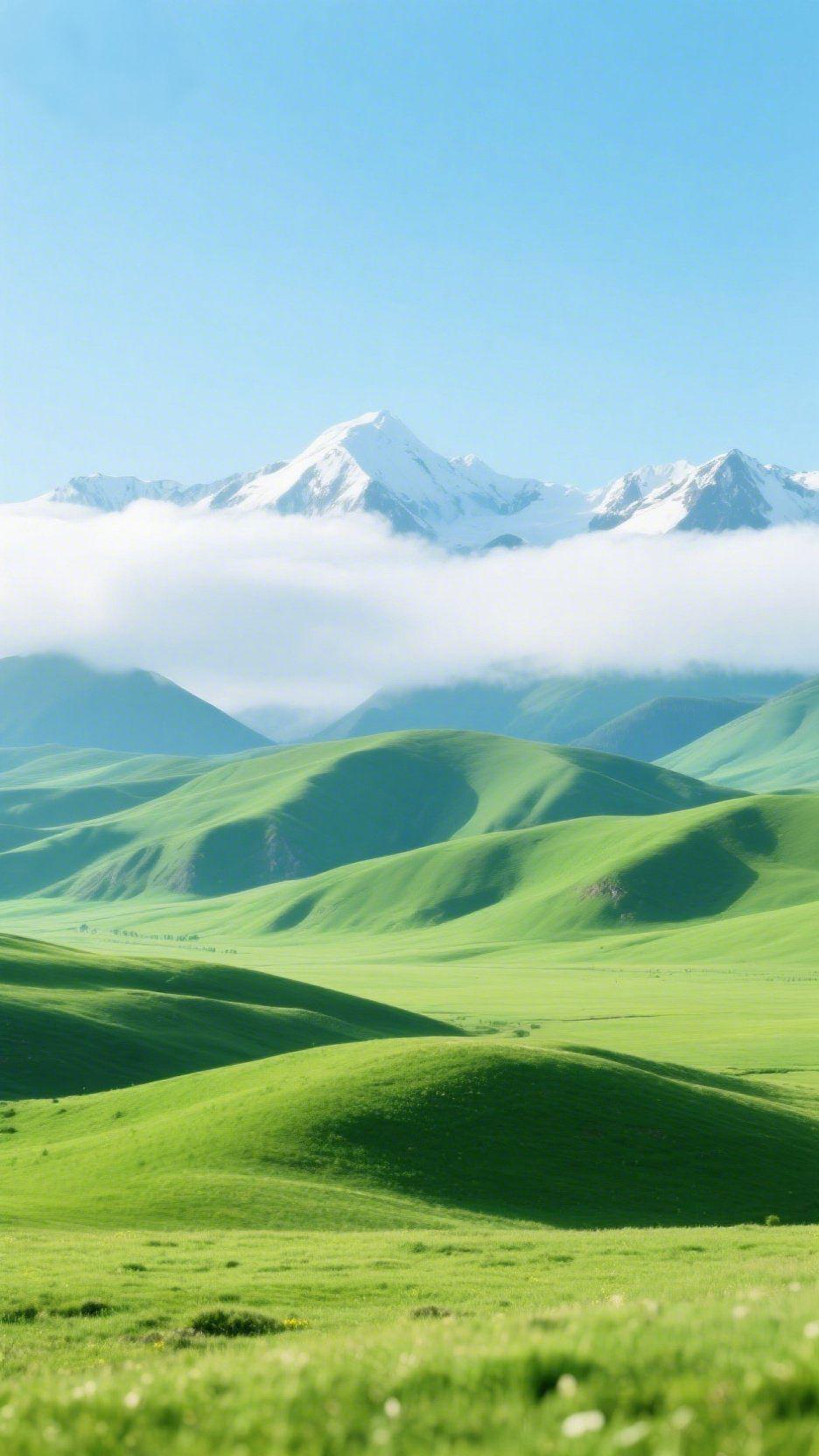 风过草原，云绕雪山盛夏的风，把草原揉成了一块无边无际的绿绒毯。起伏的草坡顺