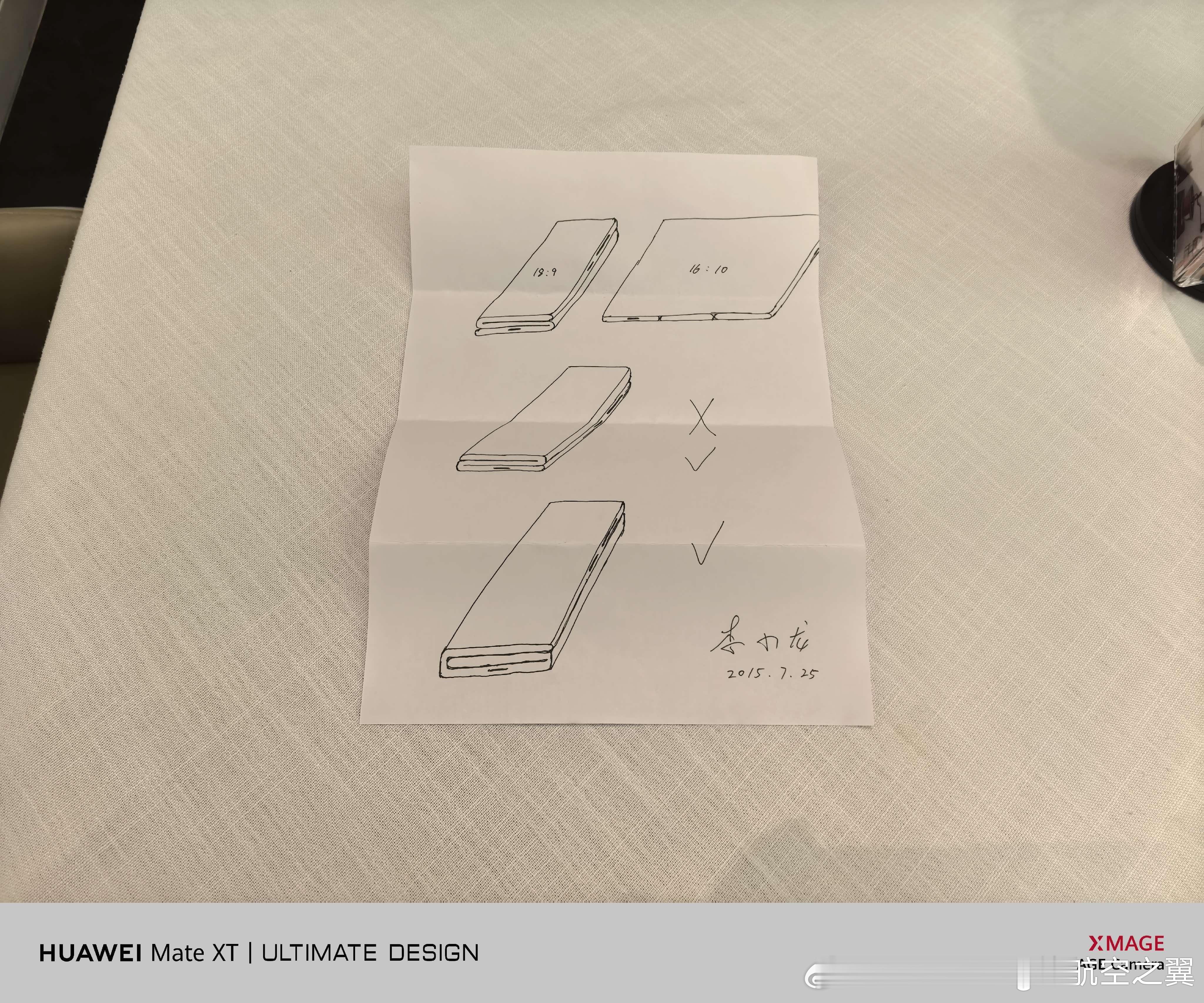 华为三折叠11年前手稿华为终端BGCTO李小龙于2015年7月25日亲笔绘