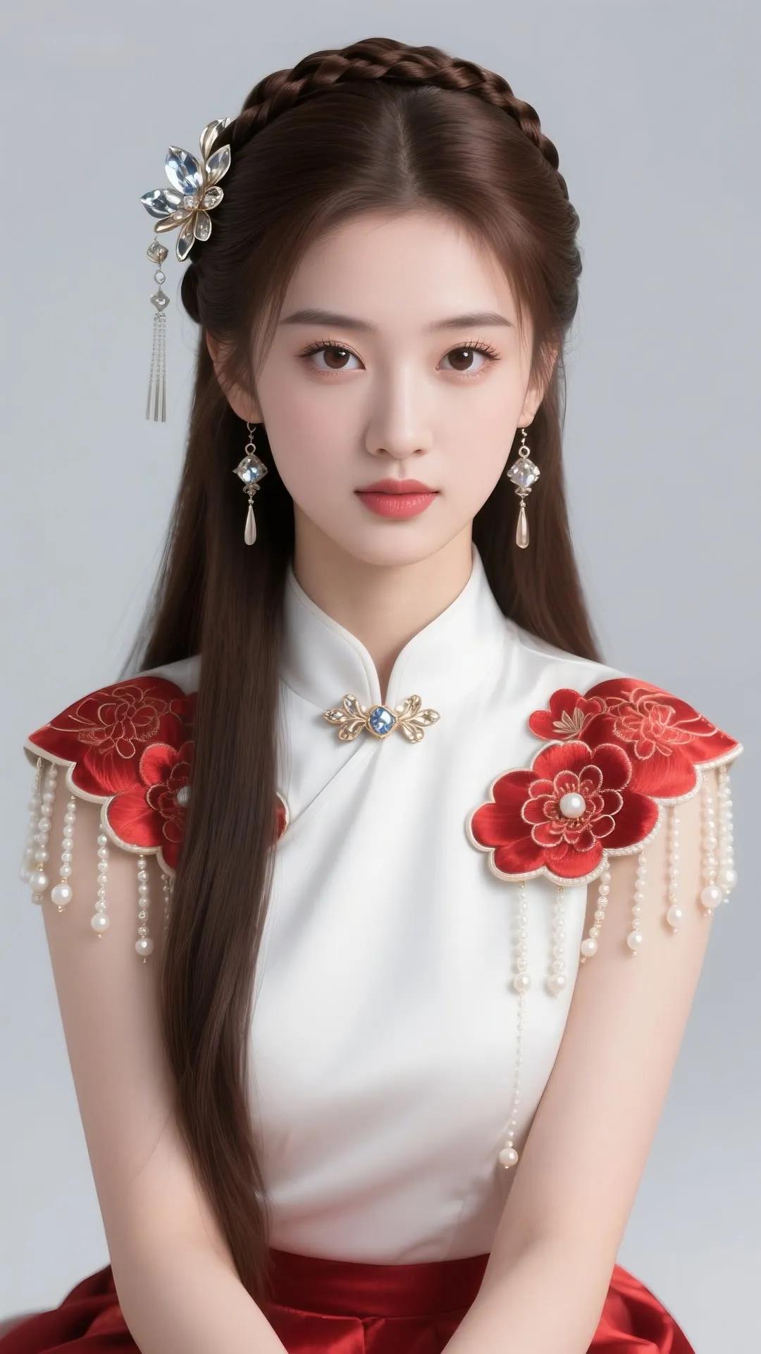 优雅古风美人，红白相间，珠光宝气，古典韵味十足。