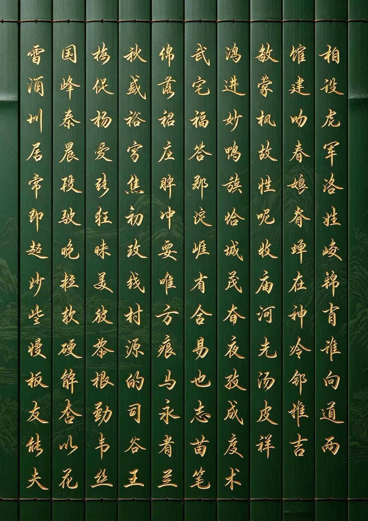 硬笔行楷。AI绿简金纹风ai创作传统文化学习日常