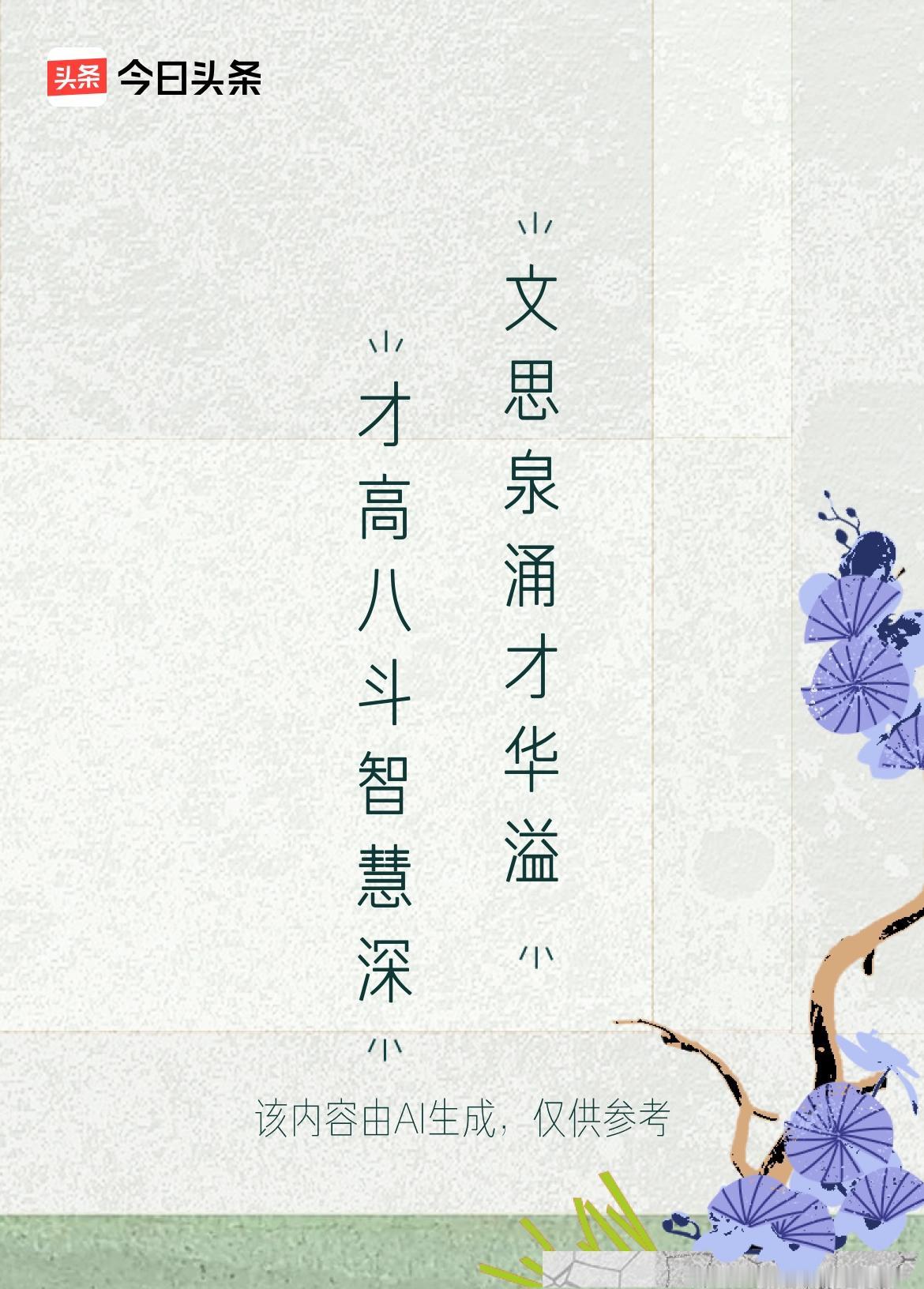 微头条《原创》上联：才高八斗智慧深下联：文思泉涌才华溢本幅对联的意境，