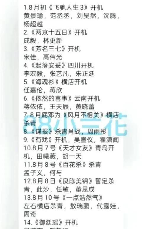 8-9月影视圈大事件！多部热门影视剧开机杀青，黄景瑜、肖战、任嘉伦等众多明星加盟