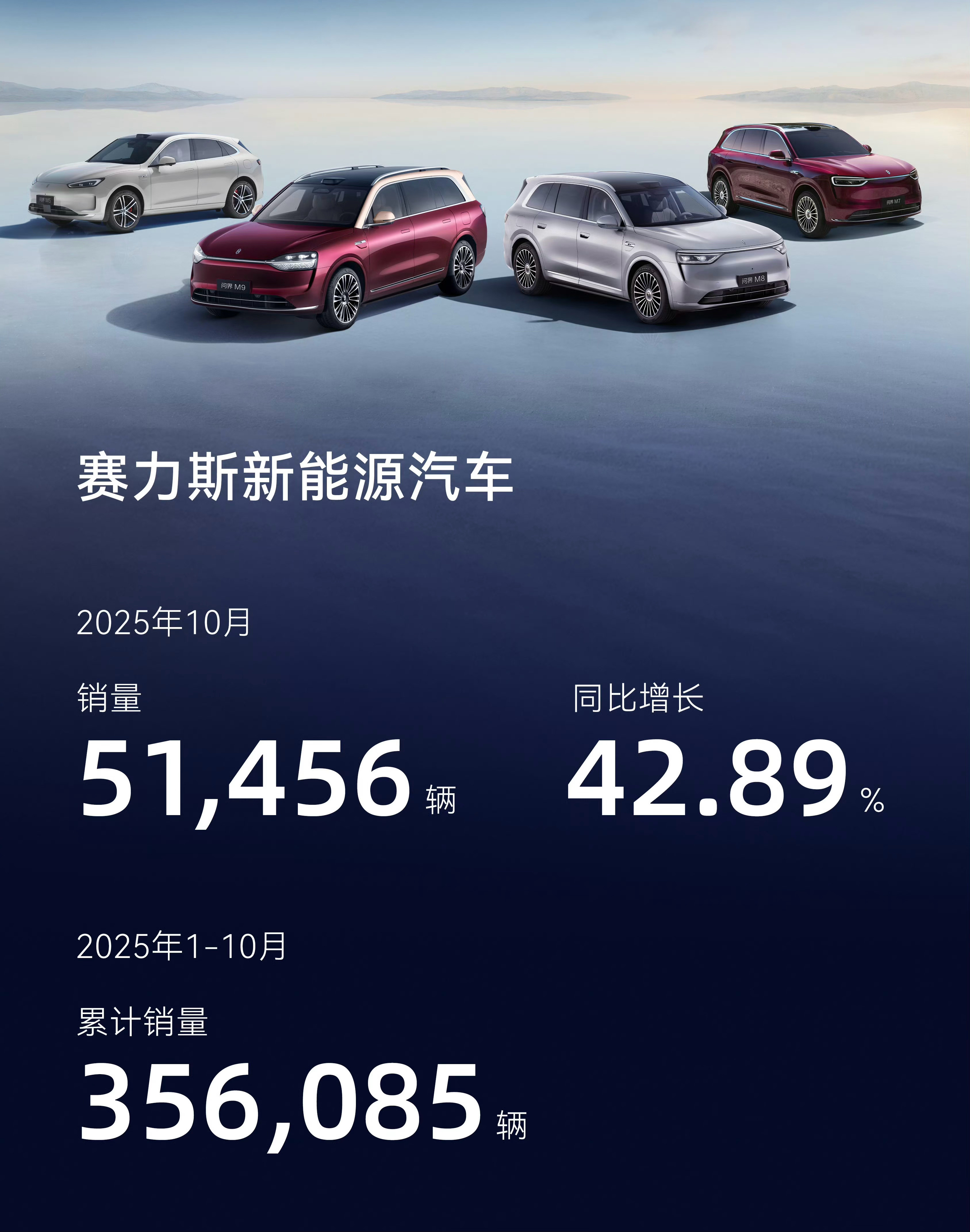 赛力斯10月销量51456辆，问界应该超过了4.8万辆，11月估计就6万多辆了，