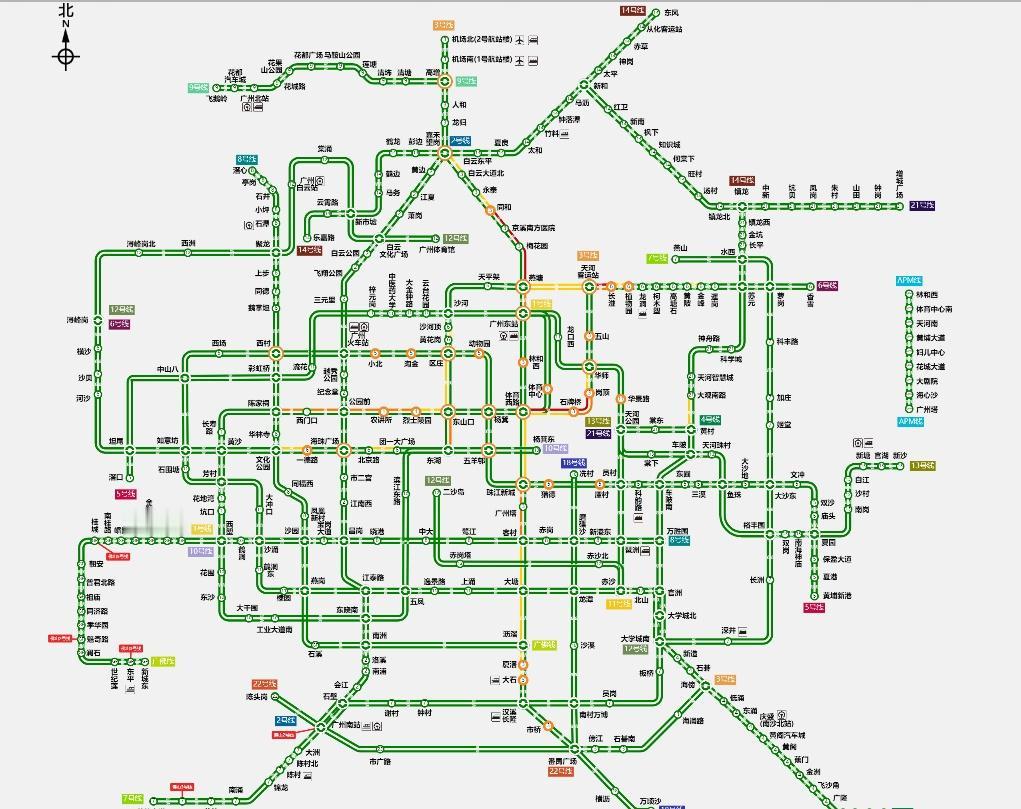 当前，市桥、大石、厦滘、珠江新城、体育西路、林和西、广州东站、燕塘、同和、嘉禾望
