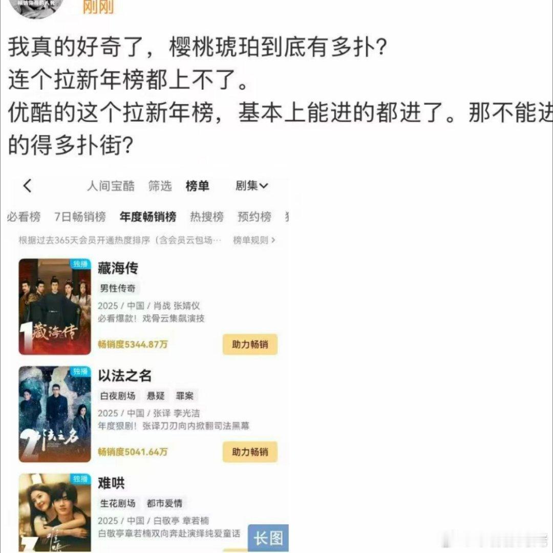刷到这个，所以樱桃琥珀连优酷的年榜都没有上啊！这部被称为95生花最大饼的现代剧扑