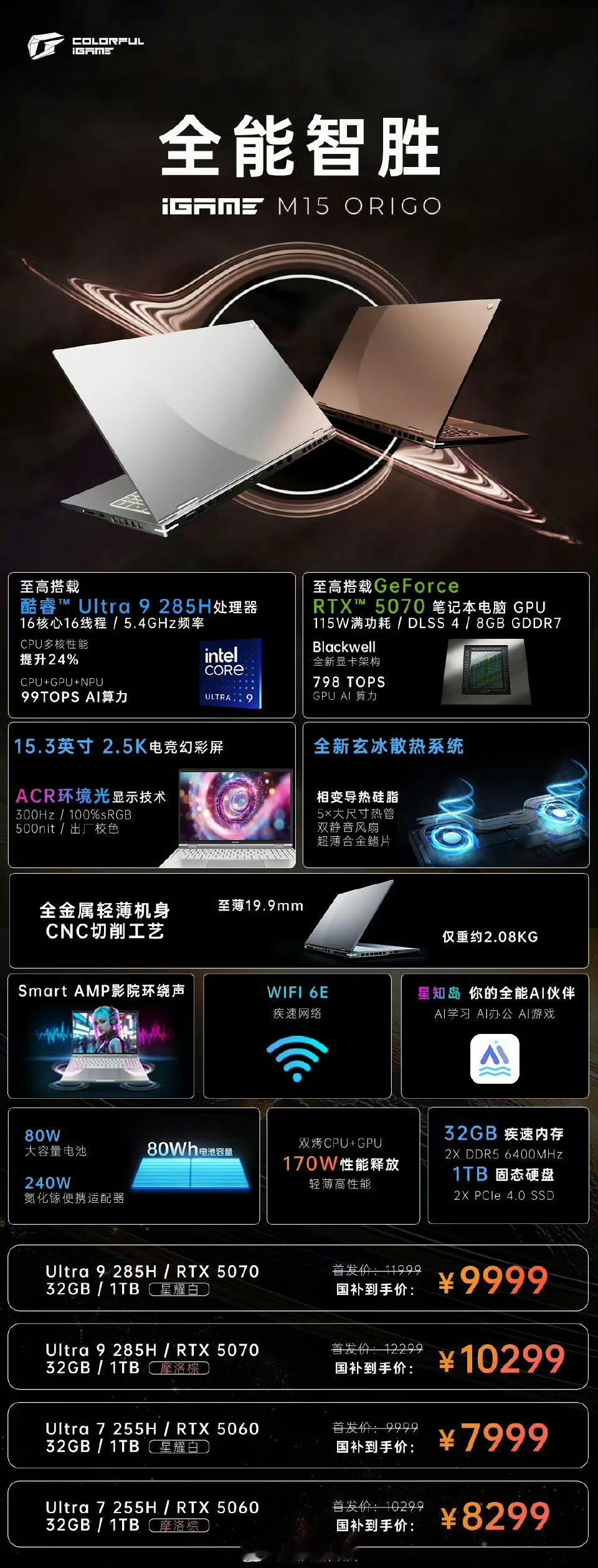 521520晚上看了七彩虹Ai笔记本的发布会1.两款性能本，都上了英伟达50系显