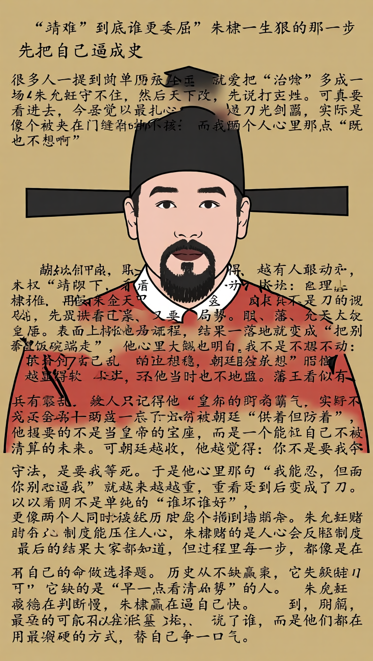 “靖难”到底谁更委屈？朱棣一生最狠的那一步：先把自己逼成王很多人一提到明朝历史，就爱把“靖难”当成一