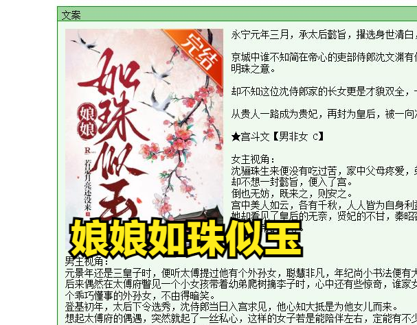 架空古言宫斗文——《娘娘如珠似玉》