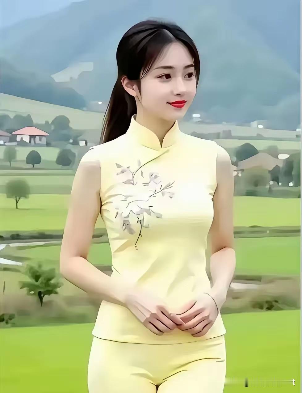 卜算子·田畔黄衫风软野田青，人立晴光里。一袭鹅黄浅淡衣，绣影添清致。