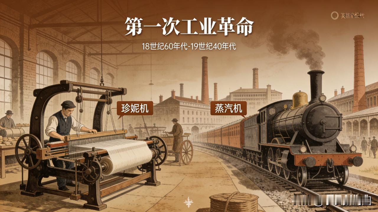 18世纪第一次工业革命，蒸汽机取代苦力19世纪第二次工业革命，电气、内燃机广泛