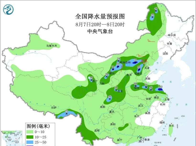 7日夜间至9日，西北地区、内蒙古、华北、黄淮、江汉、江淮等地自西向东有一次强降水