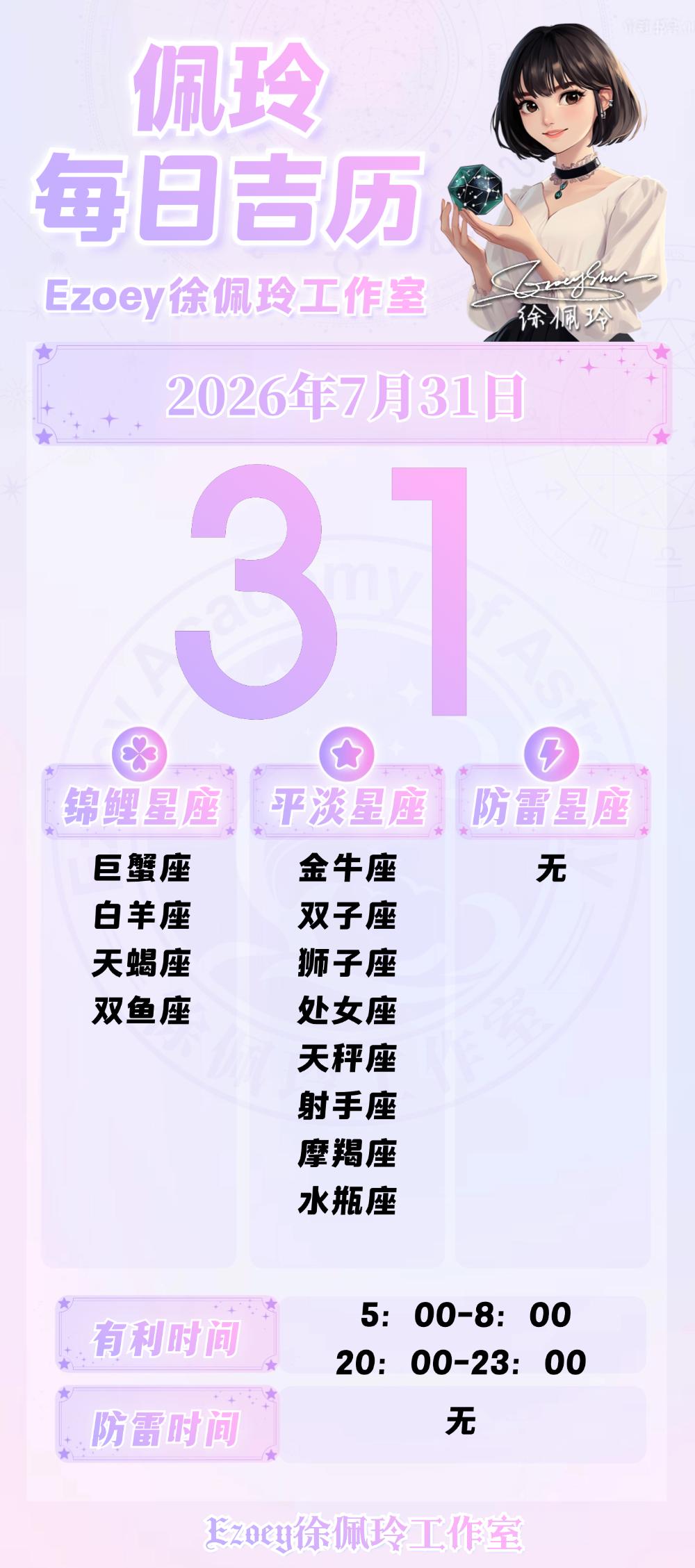 【7.31日播报】浪漫温情日锦鲤星座：巨蟹座、白羊座、天蝎座、双鱼座——Ezo