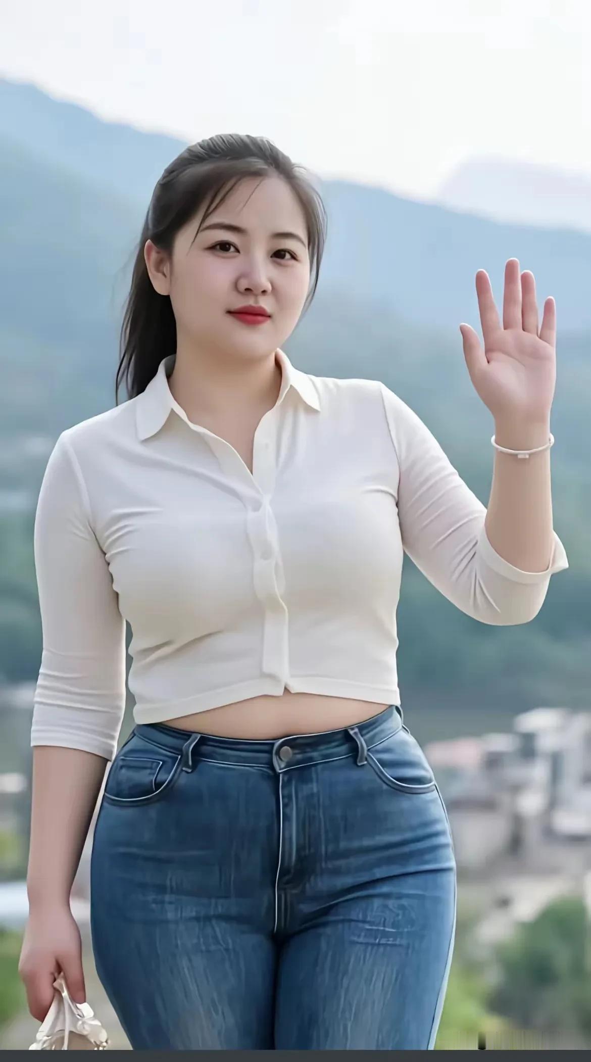 西江月·山畔相逢浅衫轻衬容颜，远山漫叠云烟。抬手盈盈作寒暄，眉目温柔恬淡