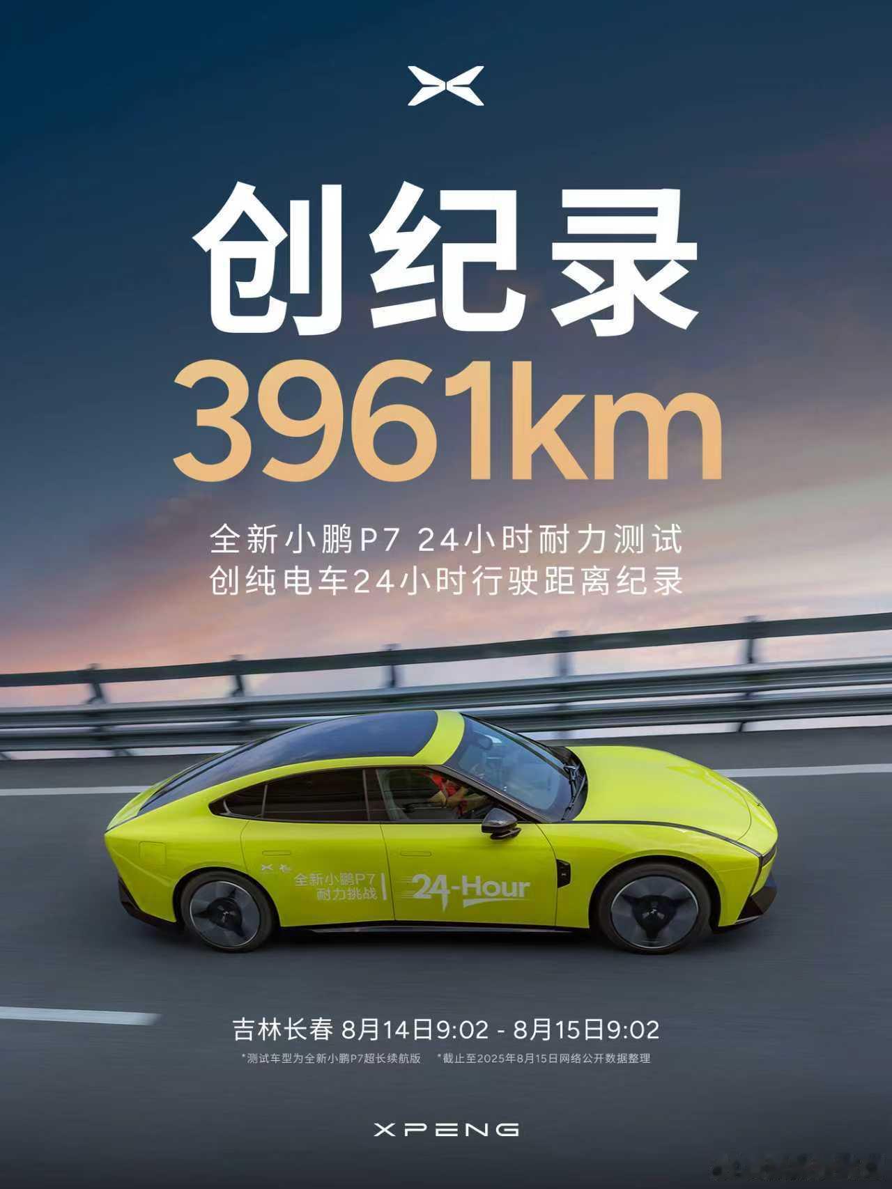 小鹏P7创24小时耐力测试新纪录全新小鹏P7以3961公里成功完成24小时耐力测