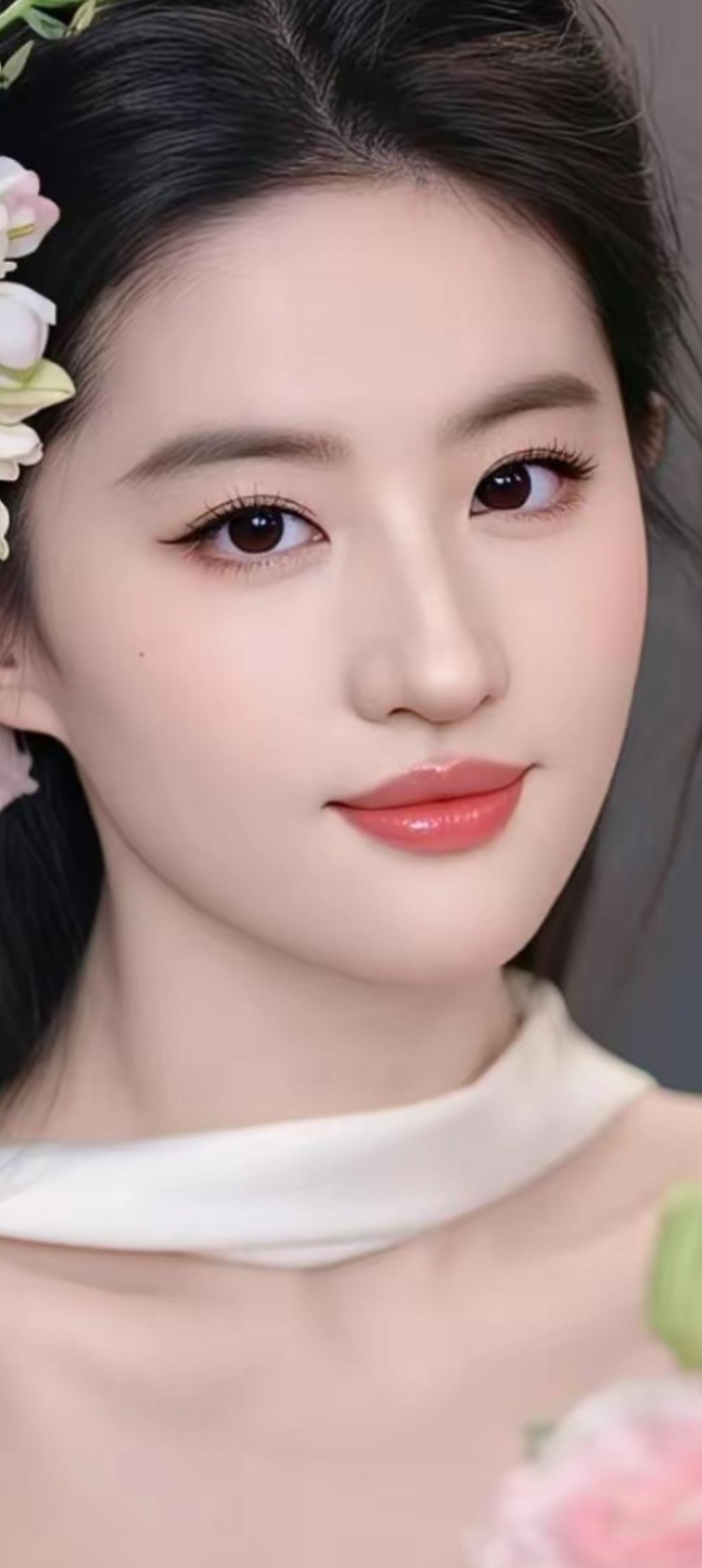 温柔花环少女，甜美可人，粉色唇妆，清新自然。