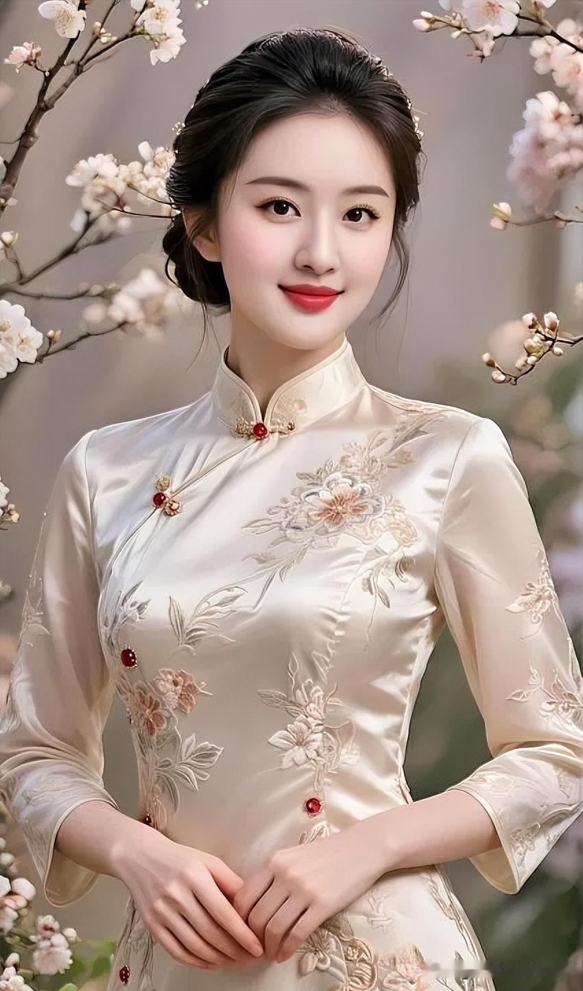 旗袍绣春，浅笑嫣然，恰似画中佳人。