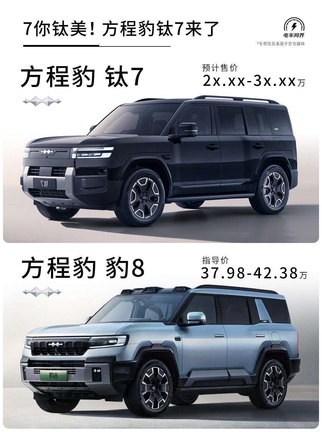 方程豹钛7来了。车长4999，宽1995，高1865，轴距2920。1.5T插混