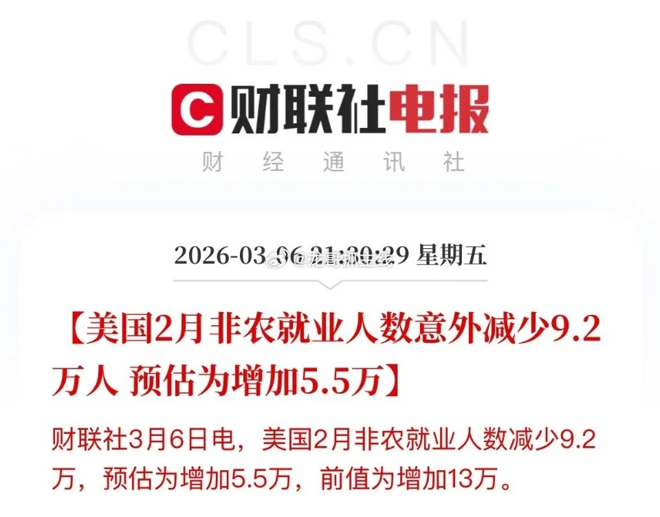 爆冷，闪崩，意外爆冷，提振美联储降息预期，美国2月非农数据意外大幅不及预期录得-