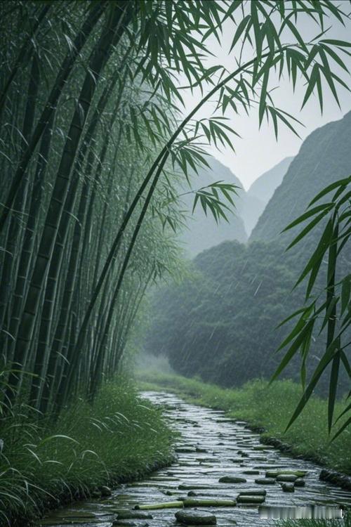 上联：晨雨微湿林边竹，下联：晚霞浓染湖岸柳，下联：暮露轻沾陌上花。