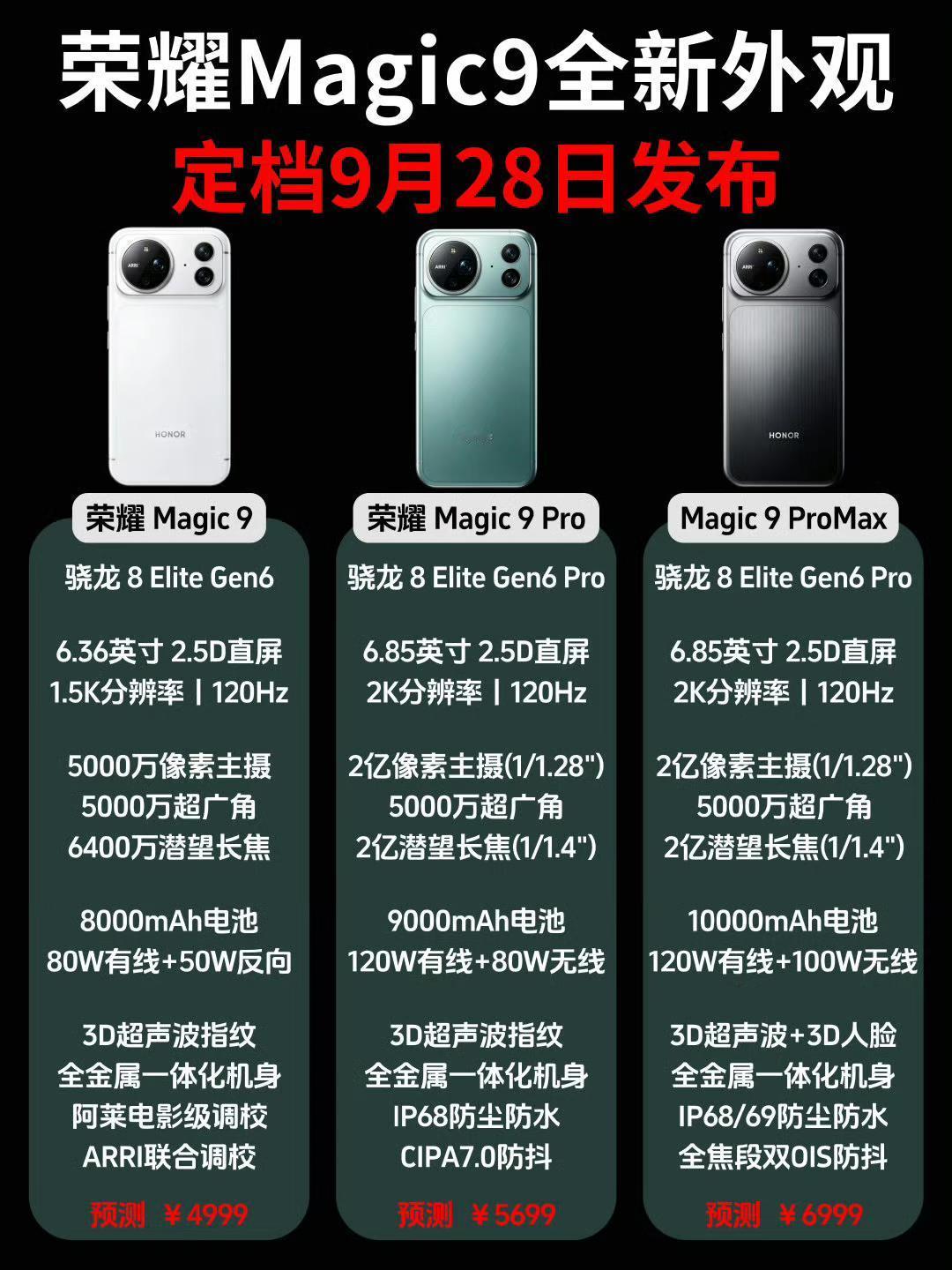 荣耀Magic9系列定档📱荣耀Magic9-骁龙8Elite
