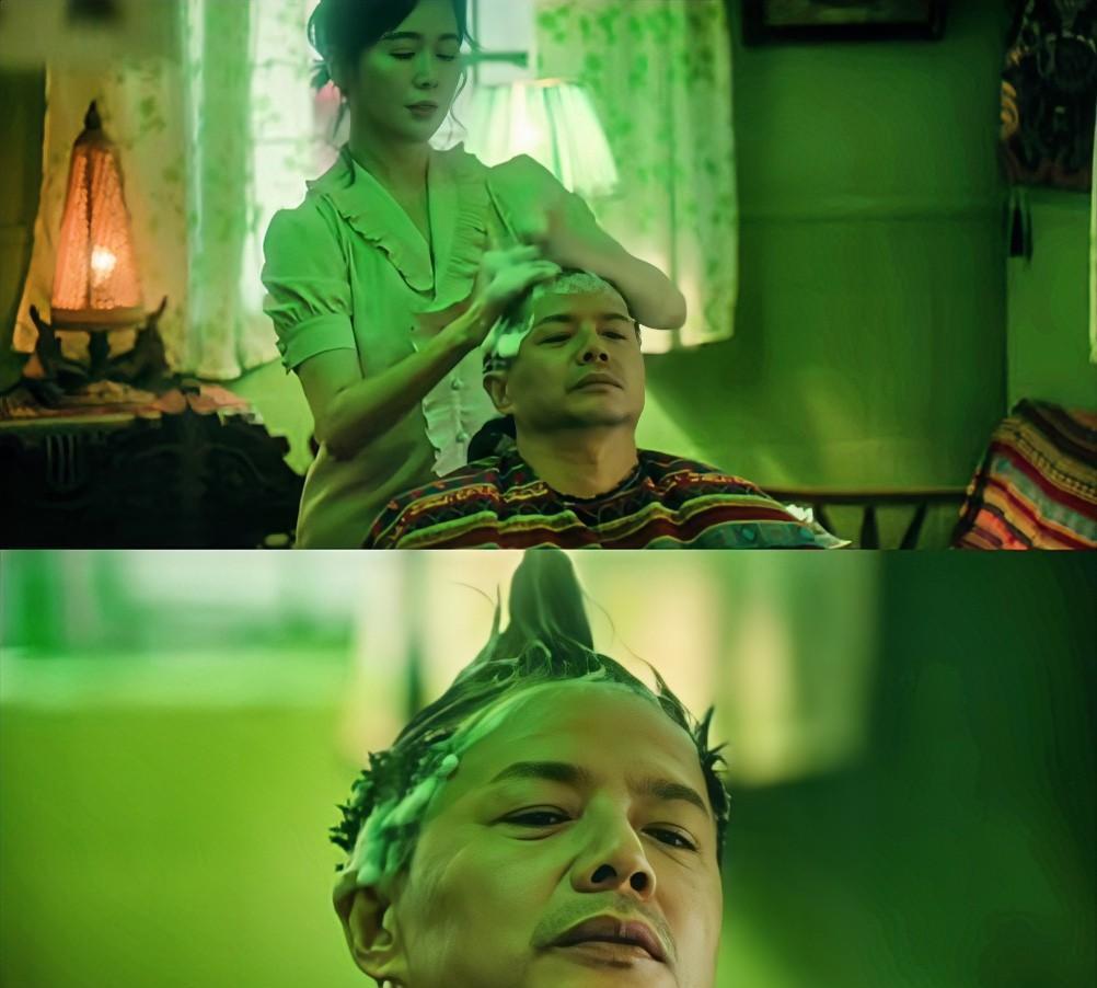 《扫毒风暴》，看到左小青在给段奕宏洗头，我问我妈：“怎么还有坐着洗头的，这样能洗