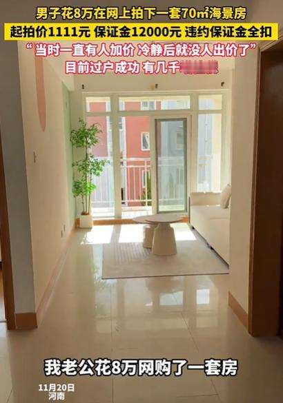 河南一男子花8万，在网上拍下一套70㎡海景房，妻子却发现不对劲，起拍价1111元