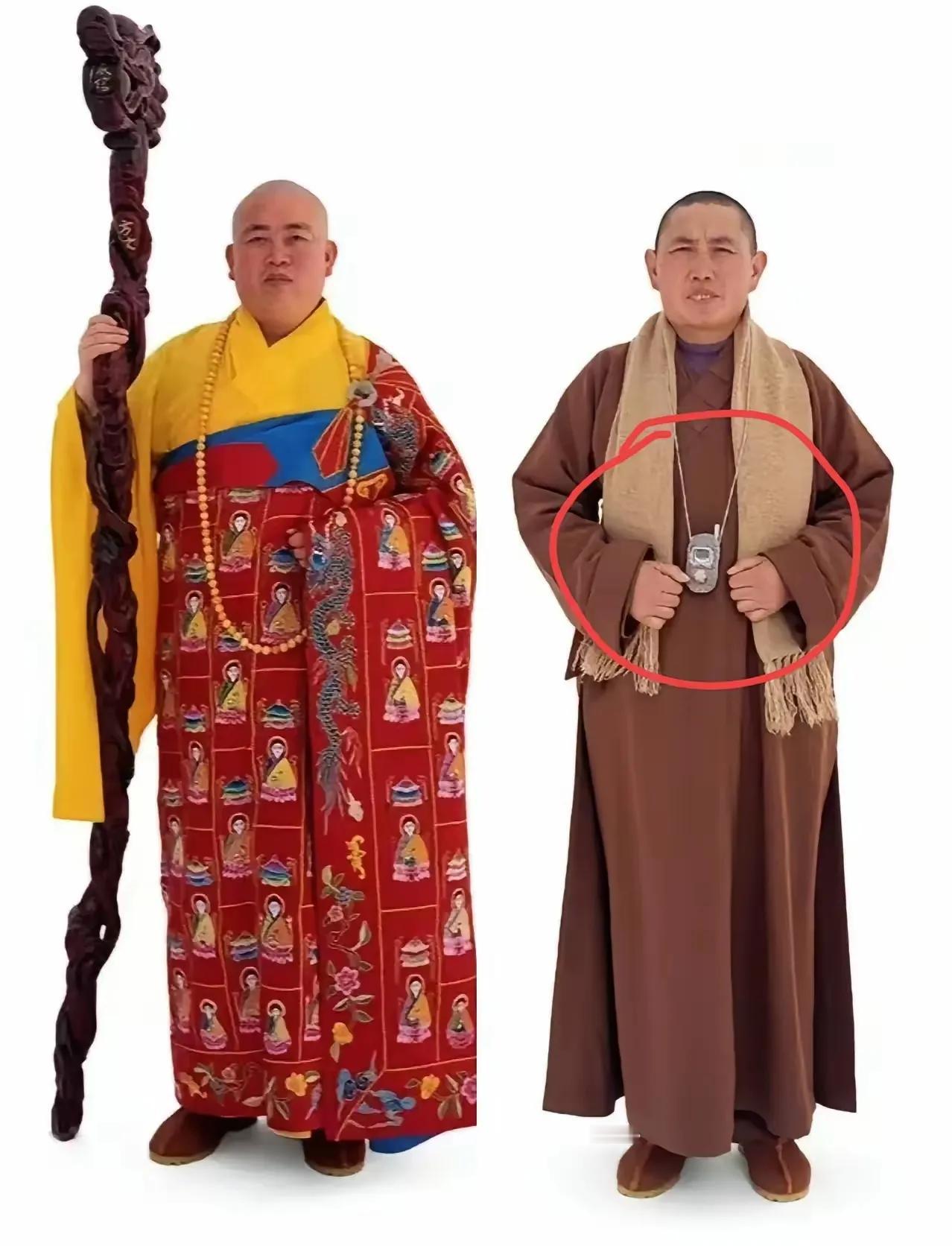 左边是释永梅，右边是释永信。释永信为少林方丈，释永梅是下院主持。二人乃师兄妹关