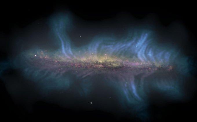 天文学家为星系NGC5775绘制了磁场线，研究表明，星系的磁场线可以垂直延伸出