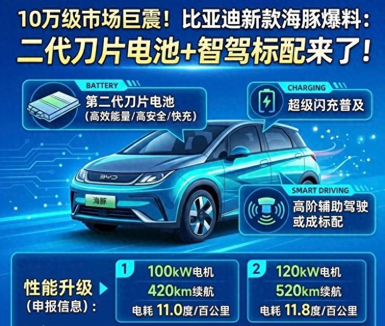 这么快？二代刀片电池要下放到10万级了？网传，新款海豚即将搭载刀片电池2.0