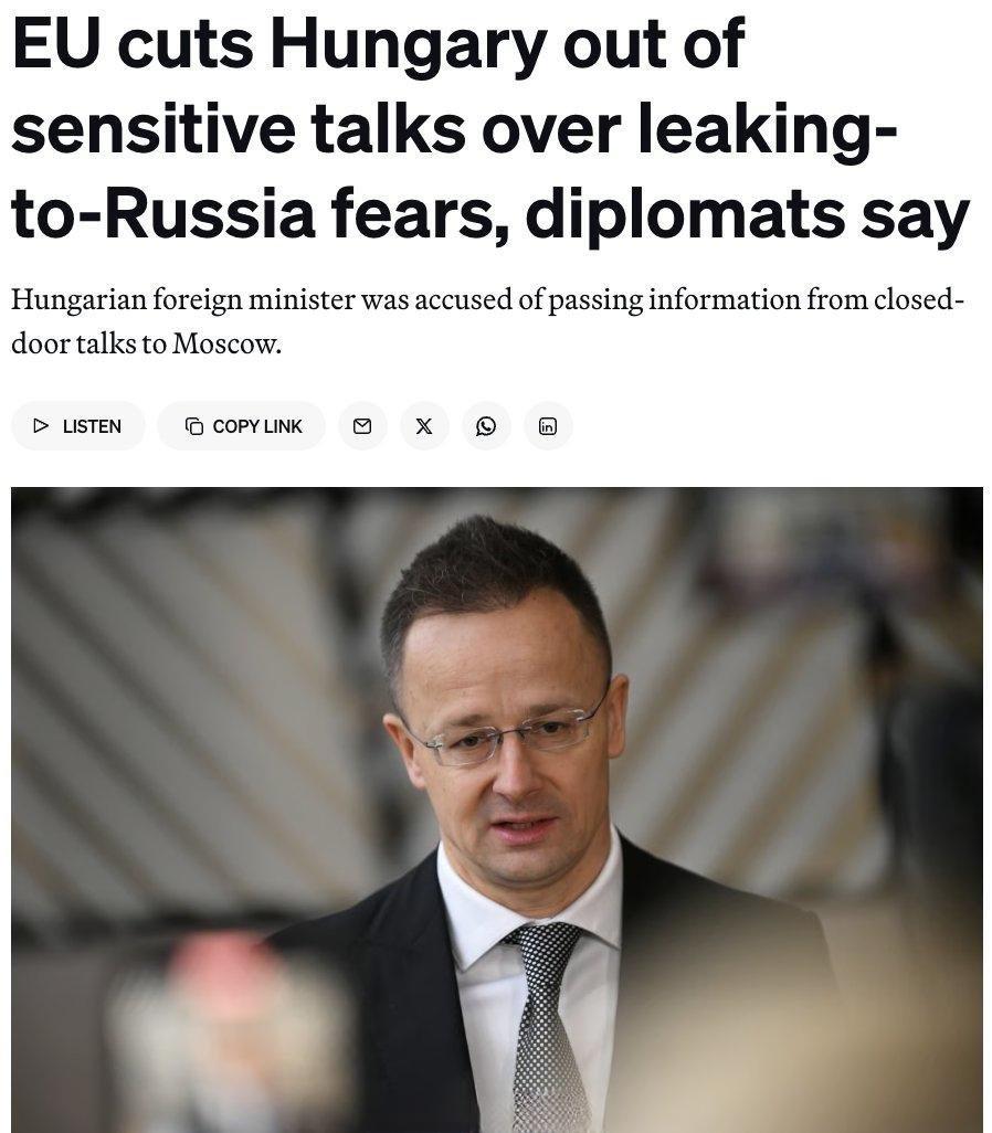 据美国《政治报》报道，出于对信息可能泄露至俄罗斯的担忧，欧盟国家正限制匈牙利获取