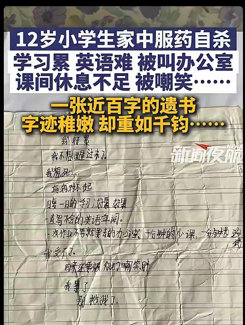 这起令人心碎的悲剧，像一记重锤击中了许多家庭和社会的敏感神经。一个年仅12岁的孩