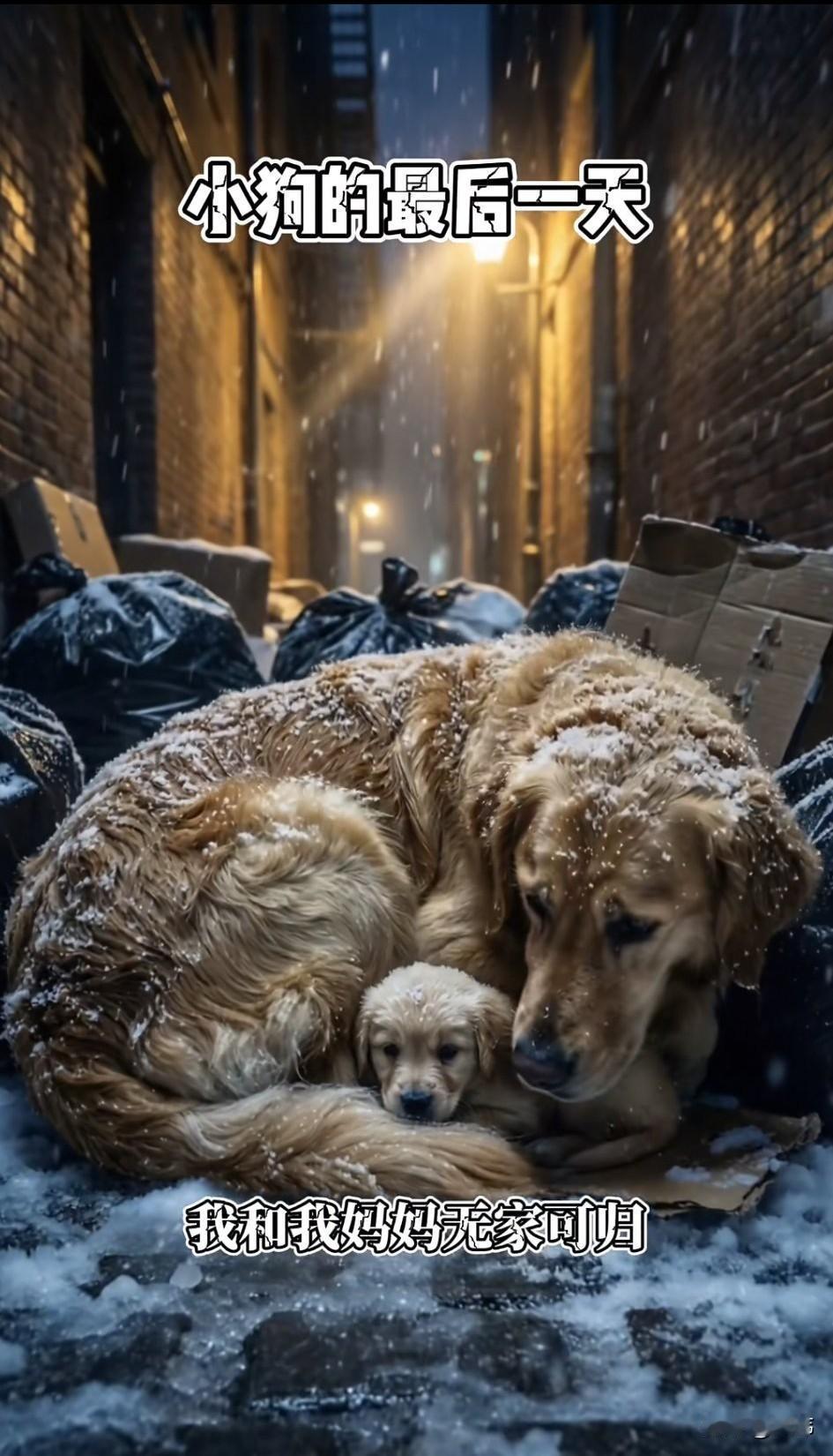 泪目了！一只可怜的小奶狗和它妈妈无家可归，一直在外流浪，这天是个大雪天，零下二十