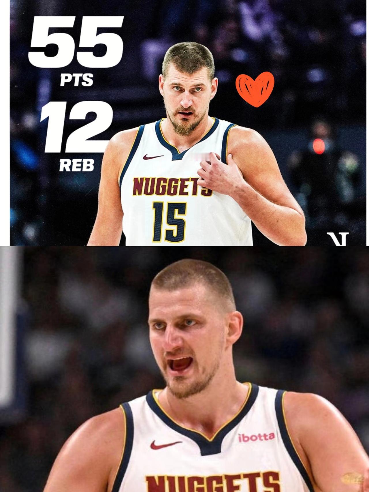 封神！约基奇55分打破“高分空砍”魔咒，23中18率队6连胜，这才是超巨统治