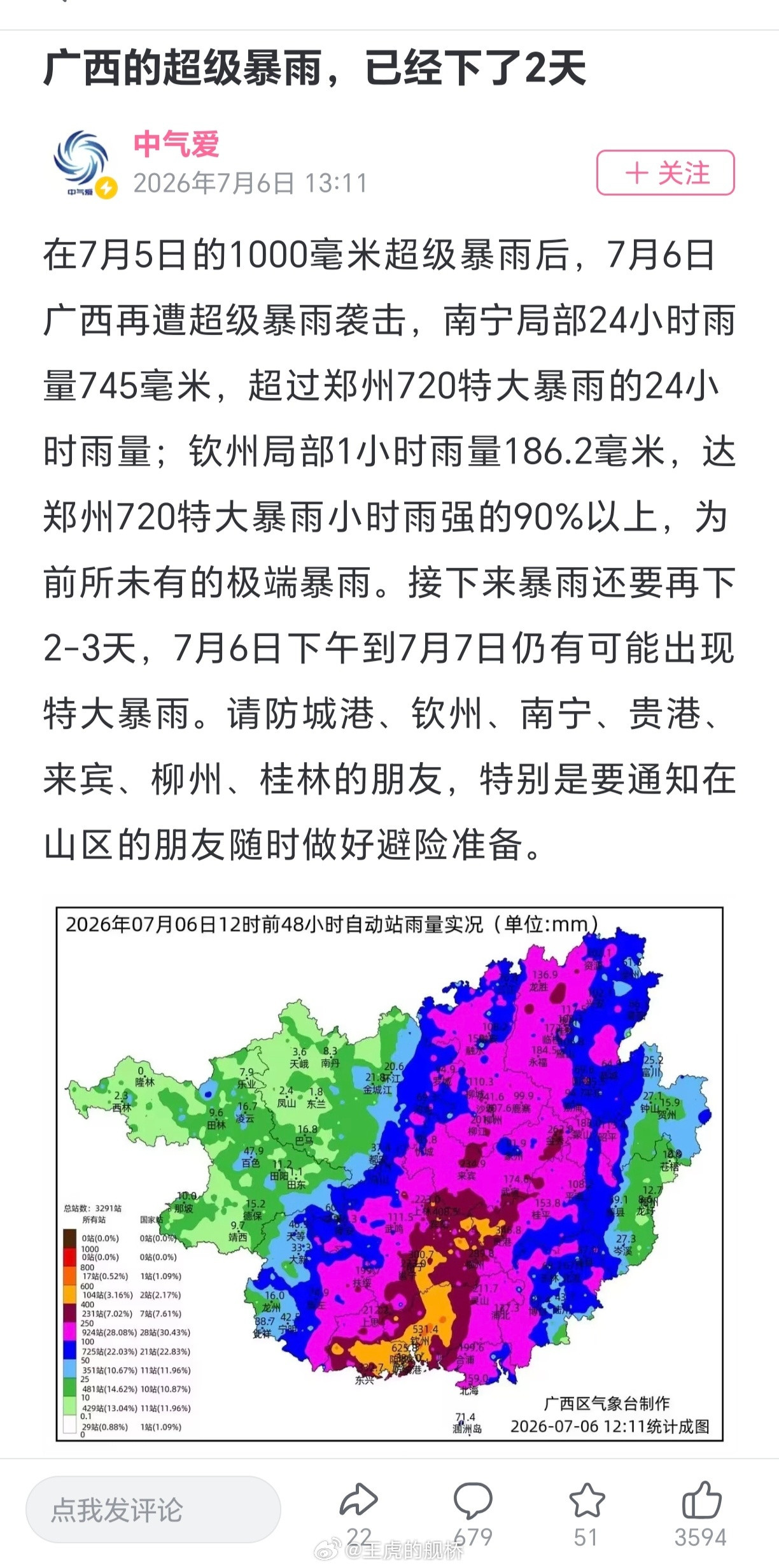 广西抗洪大面积财产损失是免不了了，希望别出伤亡。🙏