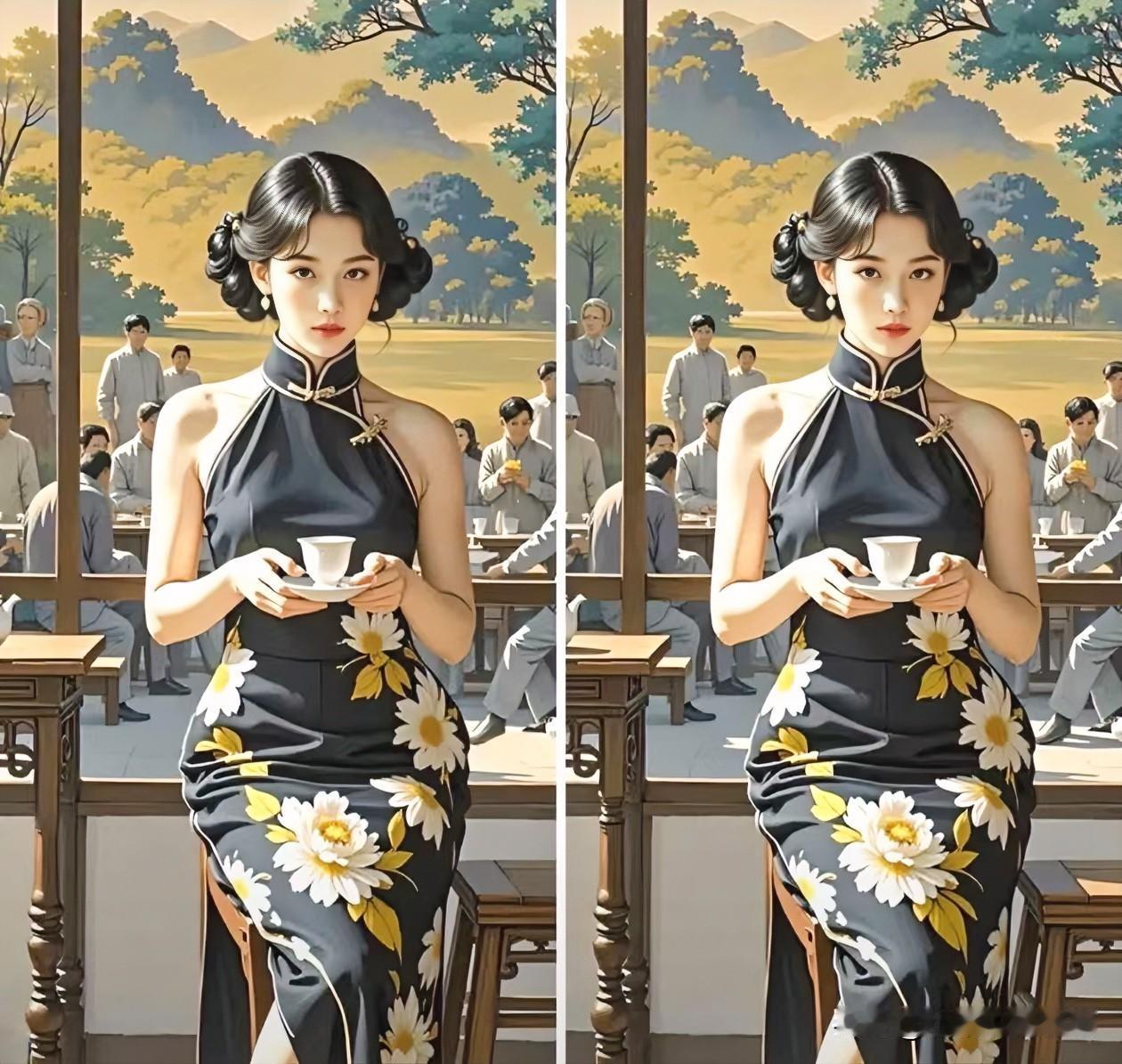 茶香满溢，花影摇曳考眼力能找出不同之处吗