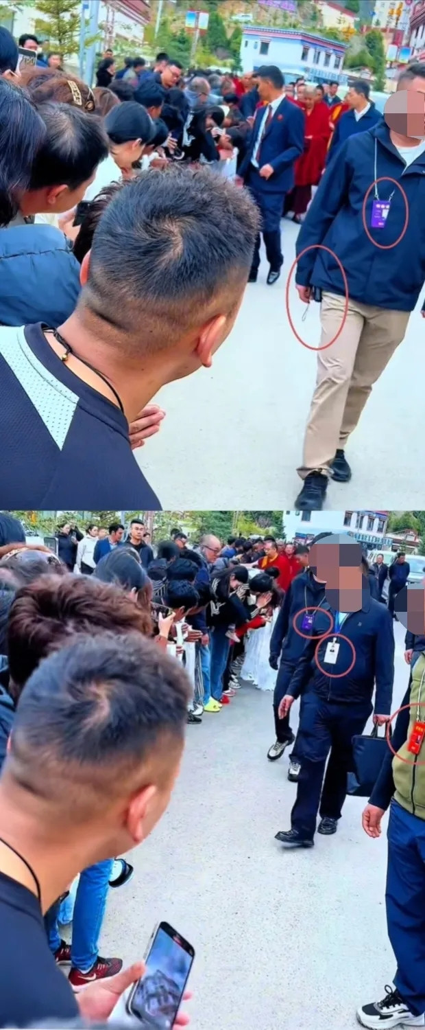 在十一世班禅额尔德尼·确吉杰布给民众的摸顶仪式上，现场的安保人员格外引人注目，