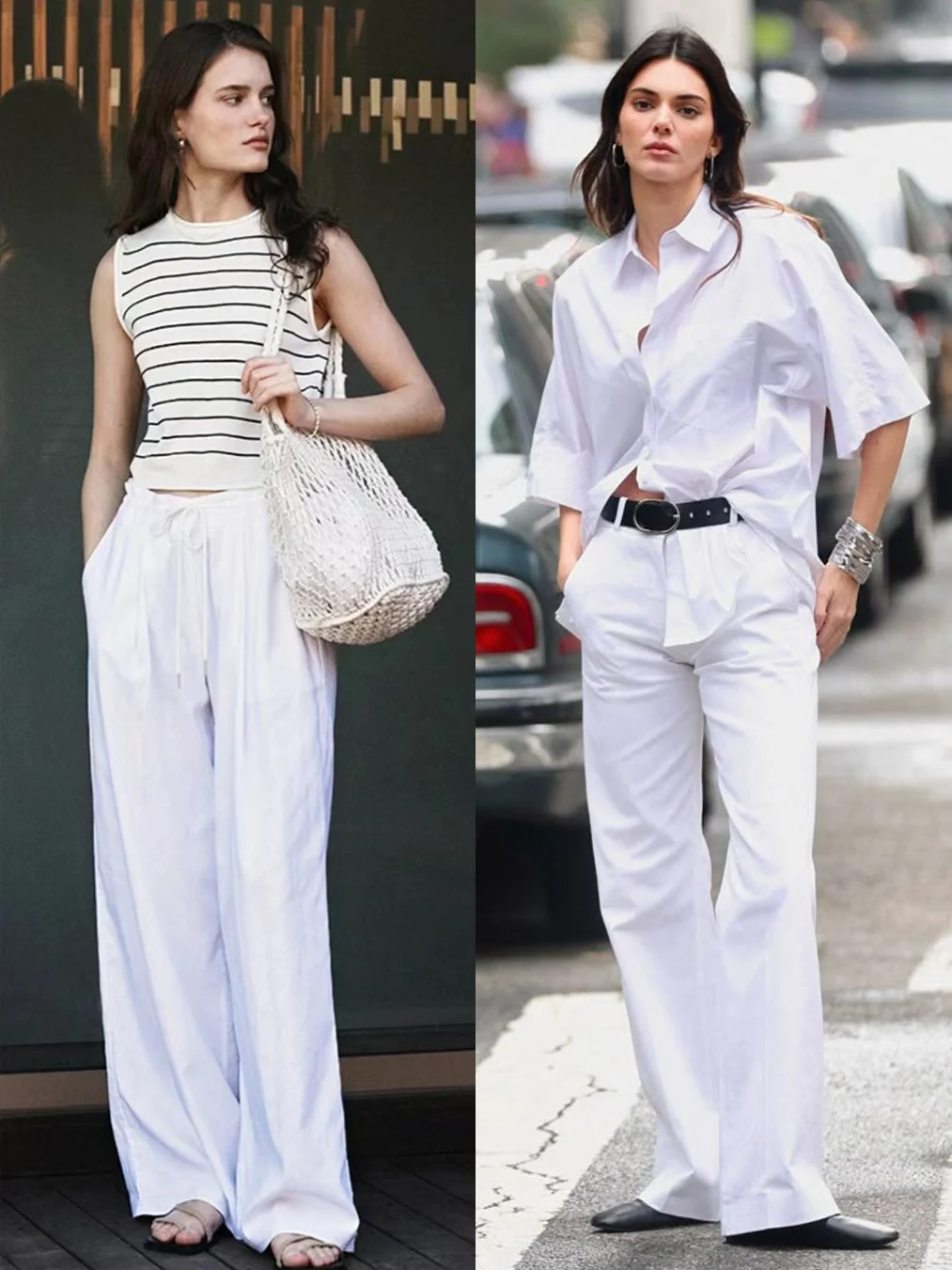 松弛时髦的白色裤子穿搭合集~