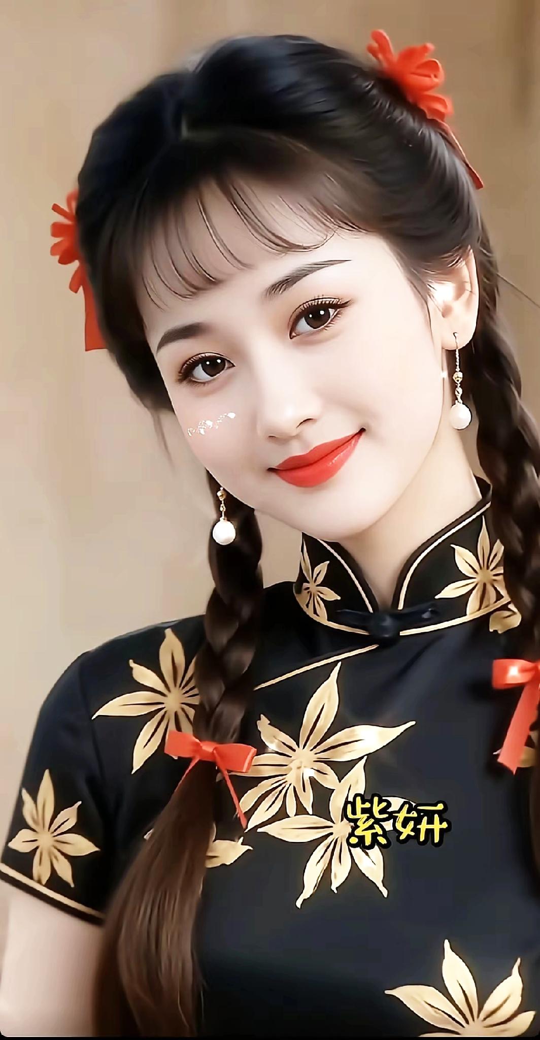 这位美女穿着旗袍，真漂亮！