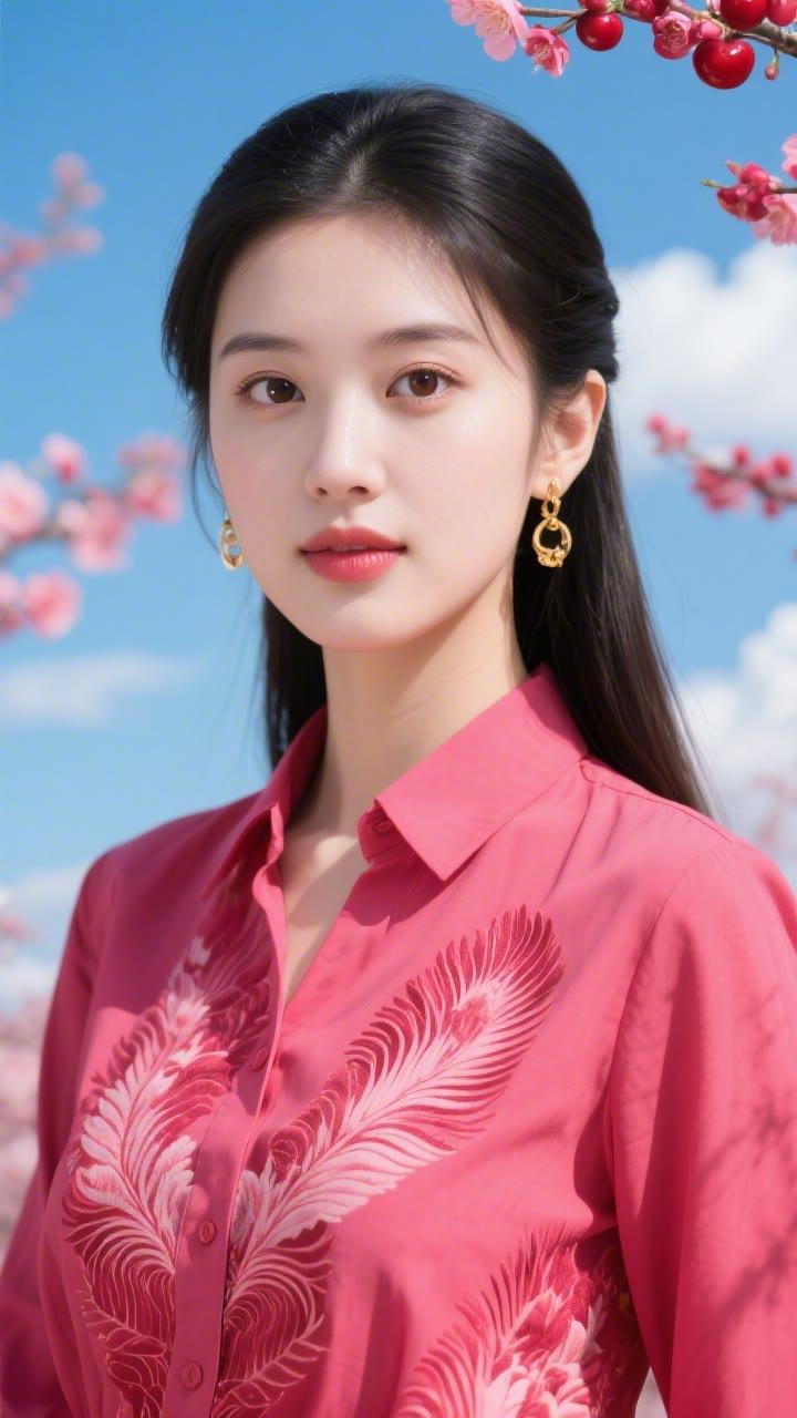 樱花树下，粉衣少女，春意盎然