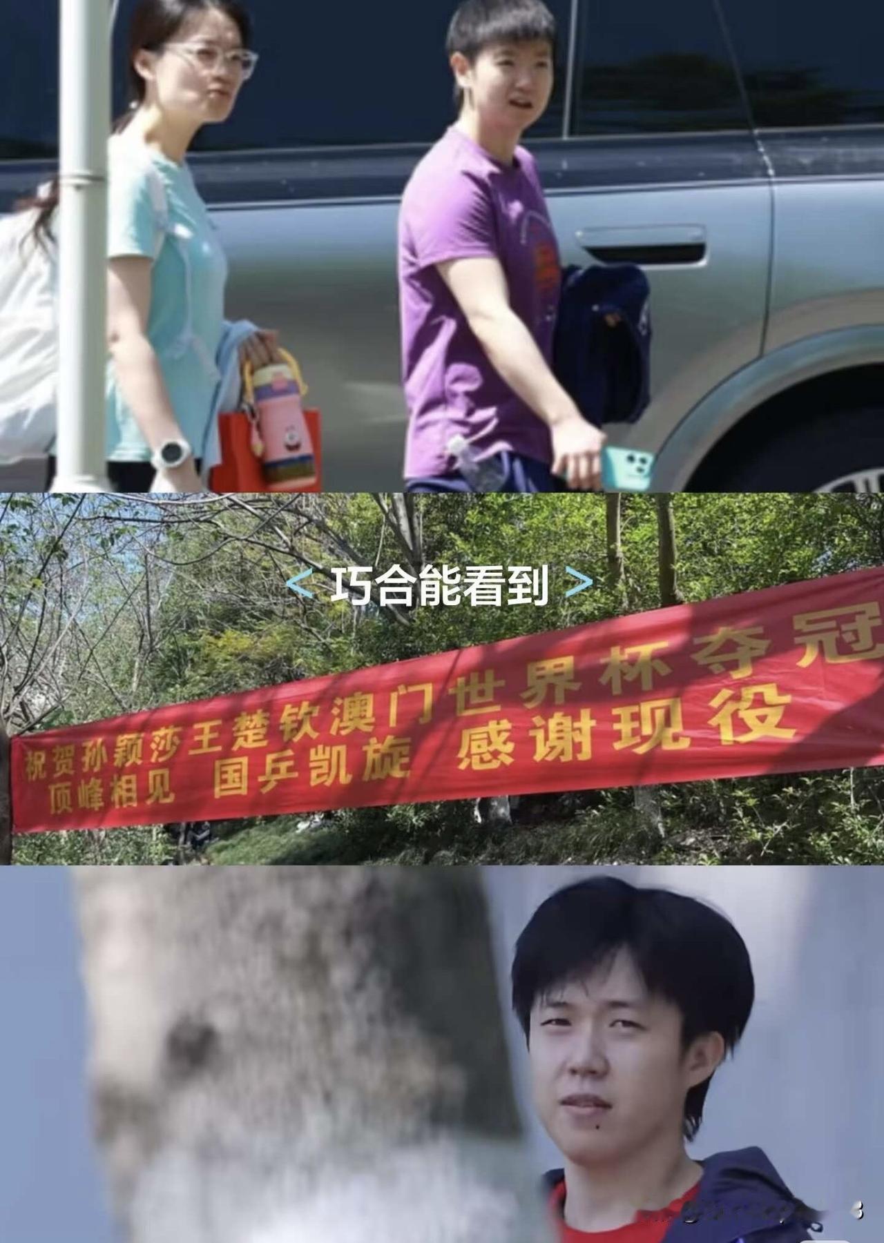 树透社拉了横幅，所以今天大家上下训路过的时候，都在往这边看，莎莎和楚钦也看到了