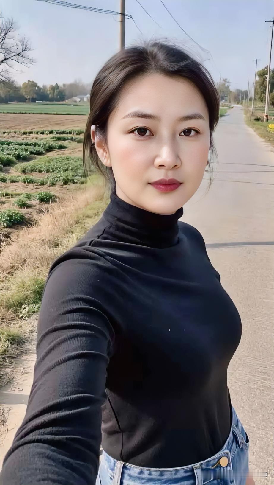 美不美你说了算💞💞黑衫牛仔裤，乡野风拂面。眼眸藏星，笑意温婉，自然之美自成诗