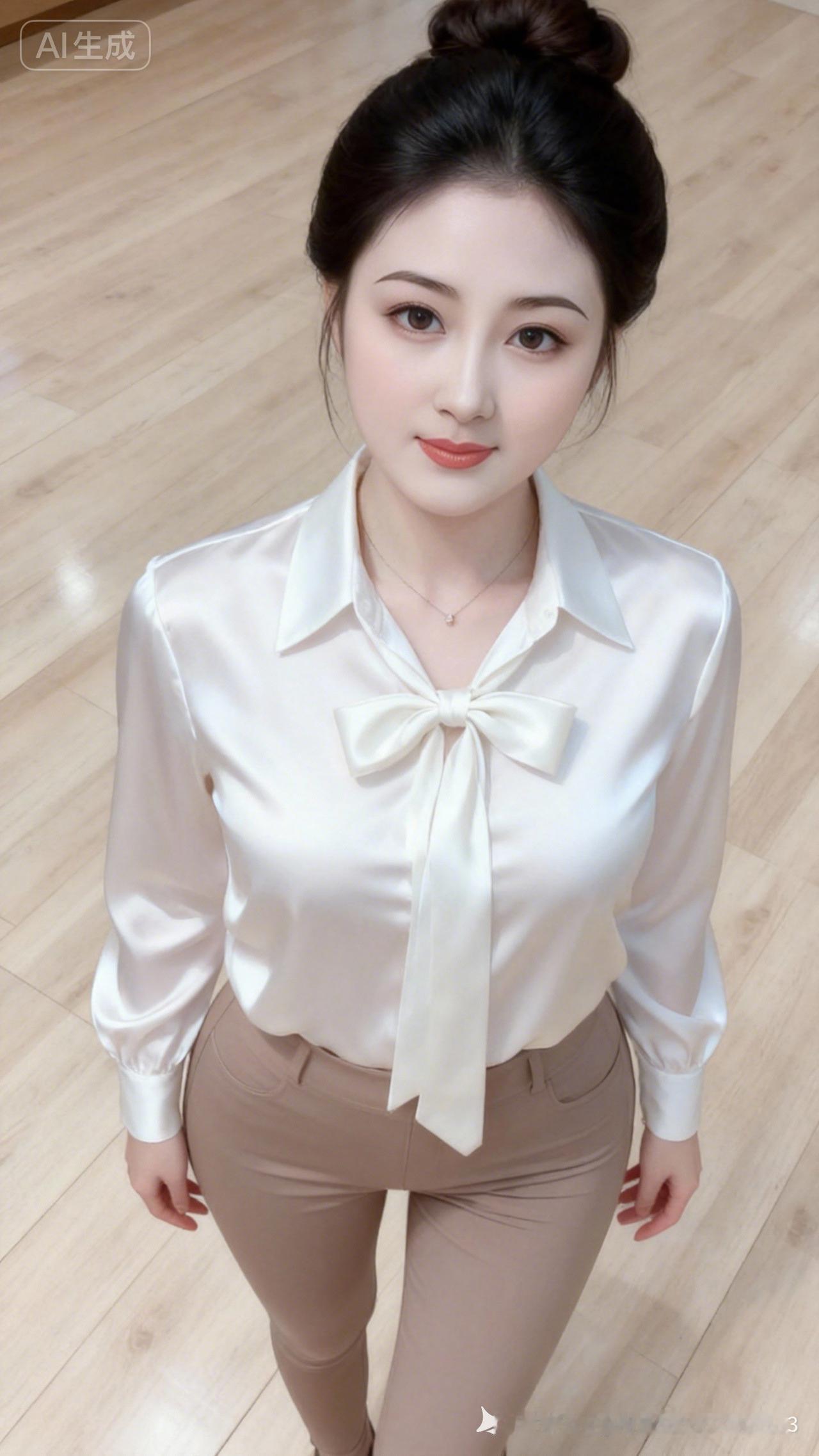 优雅职场风，白色衬衫+米色裤子，简约大方！