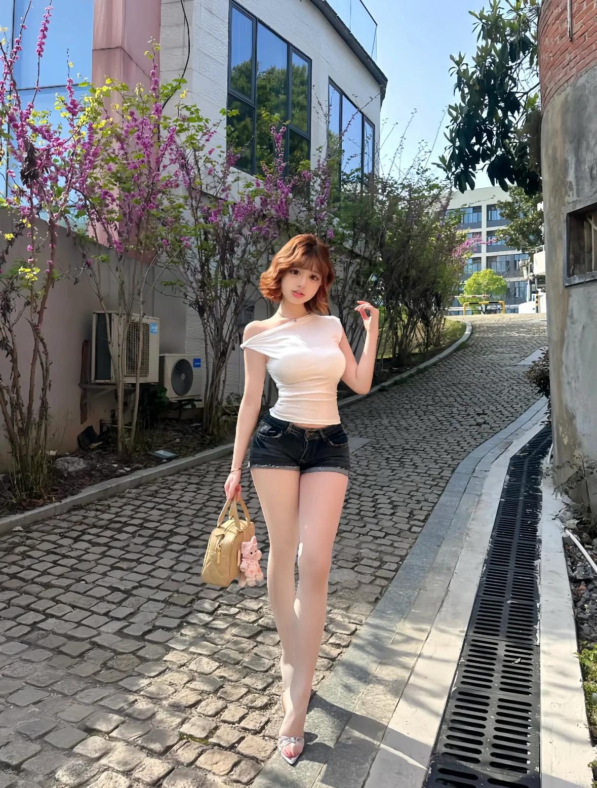 梨形身材显瘦穿搭指南💙梨形身材显瘦神搭配！白T+牛仔短裤绝了✨白色基础款