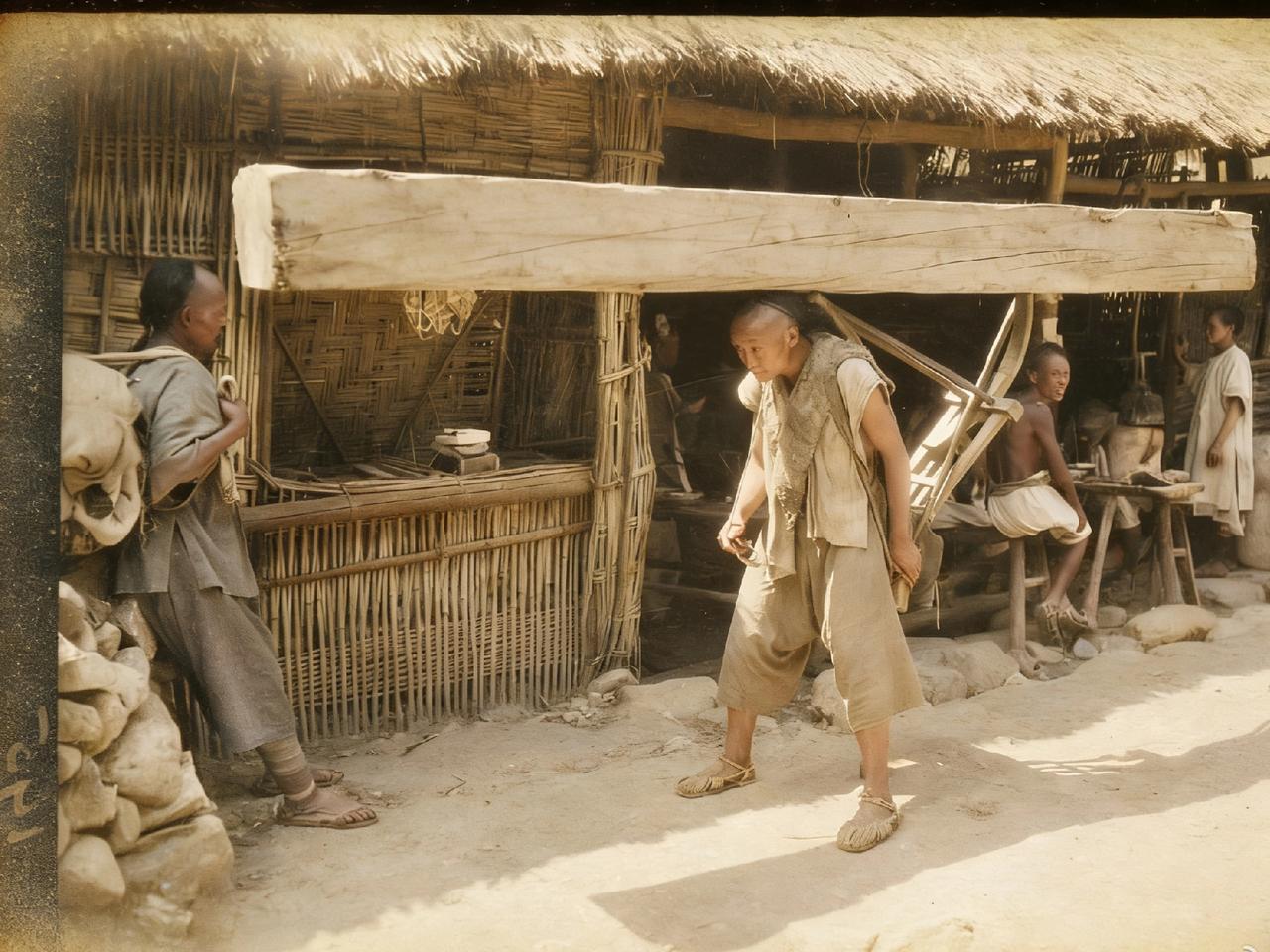 民国初年，成都郊外，一位“背二哥”谋生留下的老照片，镜头里的汉子弓着脊背，整个人