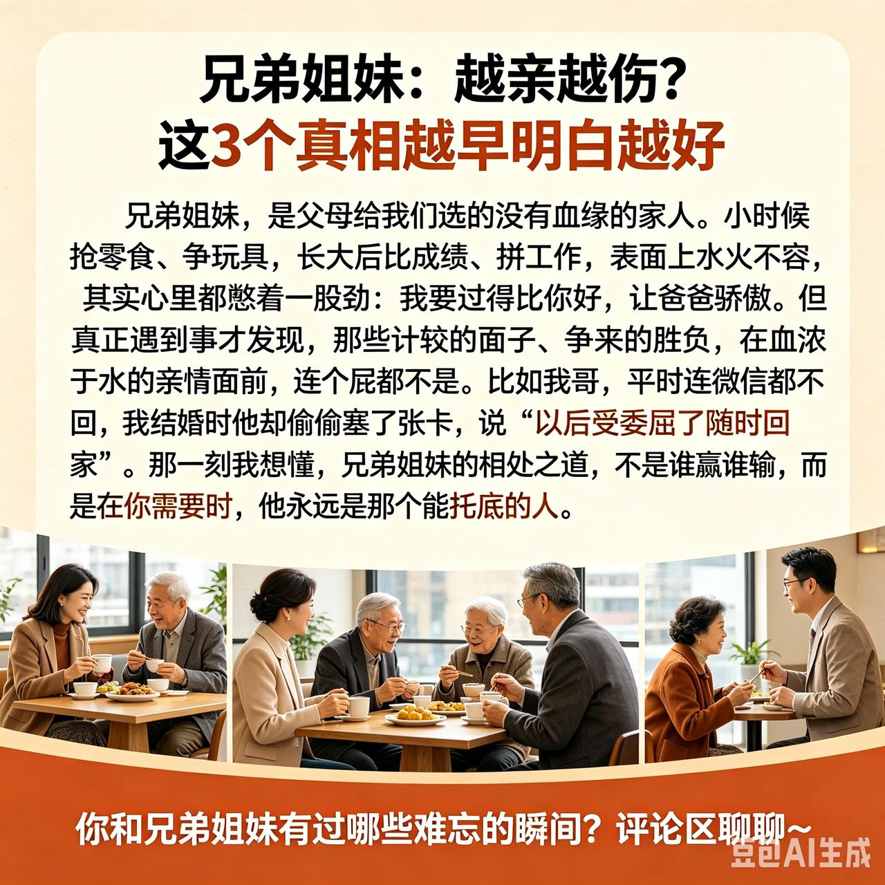 虽然是至亲，遇事要看清，别让隔阂，一辈子解不开。一句话戳中无数成年人的心。兄
