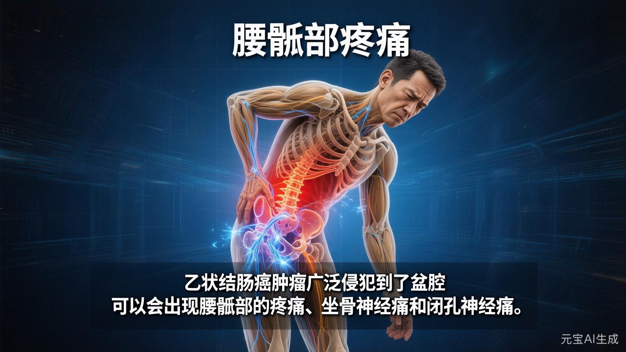 腰骶部臀部疼痛也有可能是结肠癌！65岁的患者反复腰骶部臀部疼痛，三四个...